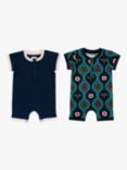 Chelsea Peers Baby Plain & Bugs Short Sleeve Sleepsuits, Pack of 2, Blue/Multi