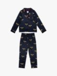 Chelsea Peers Kids' Satin Bee Shirt Pyjama Set, Navy