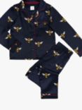 Chelsea Peers Kids' Satin Bee Shirt Pyjama Set, Navy