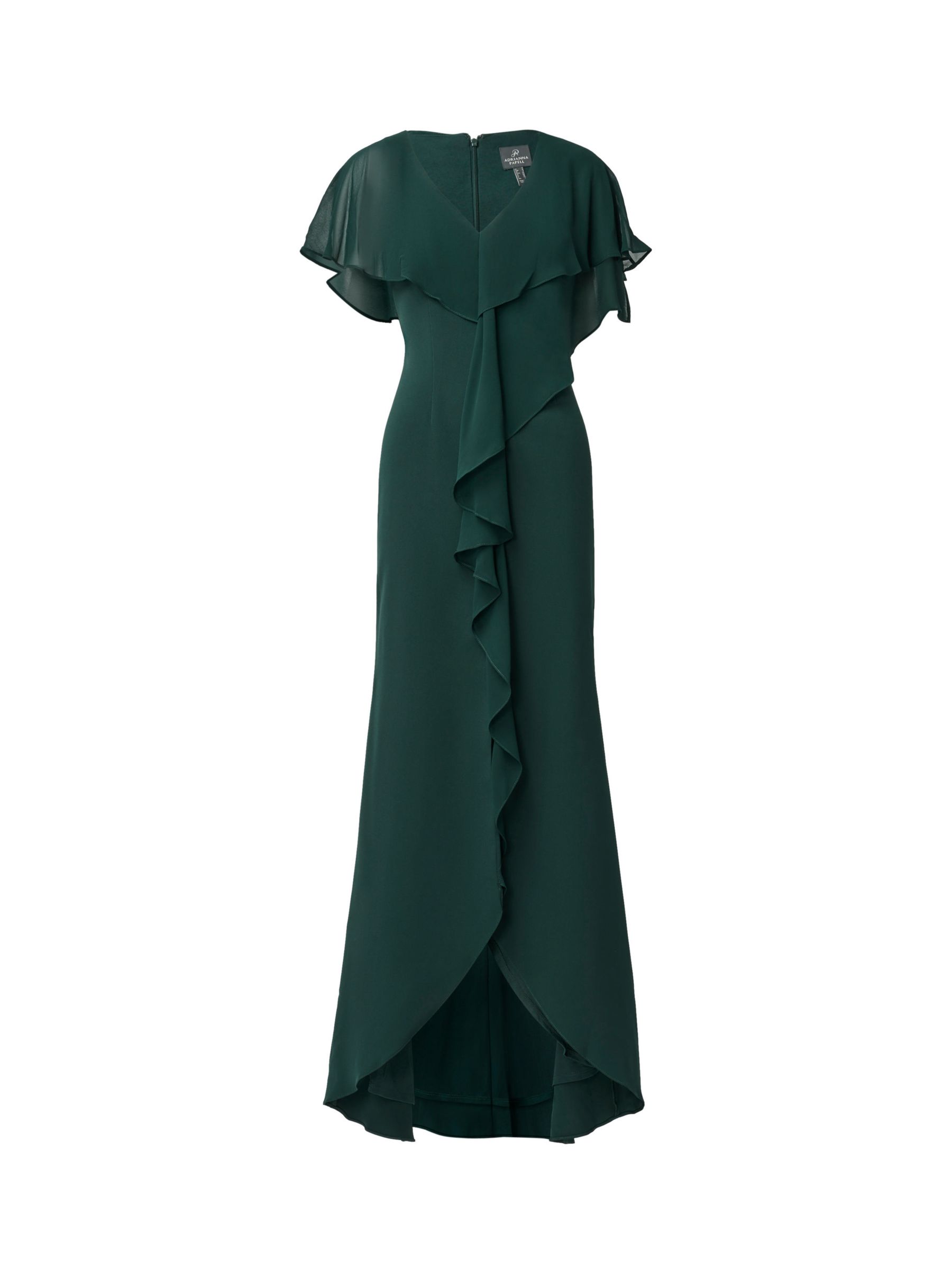 Adrianna Papell Crepe Chiffon Ruffle Detail Maxi Dress Hunter at