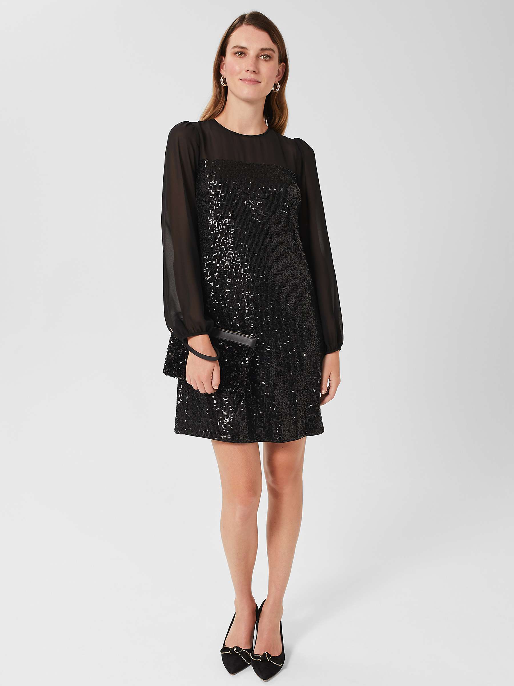 Hobbs Zariah Sequin Embellished Mini Dress, Black at John Lewis & Partners