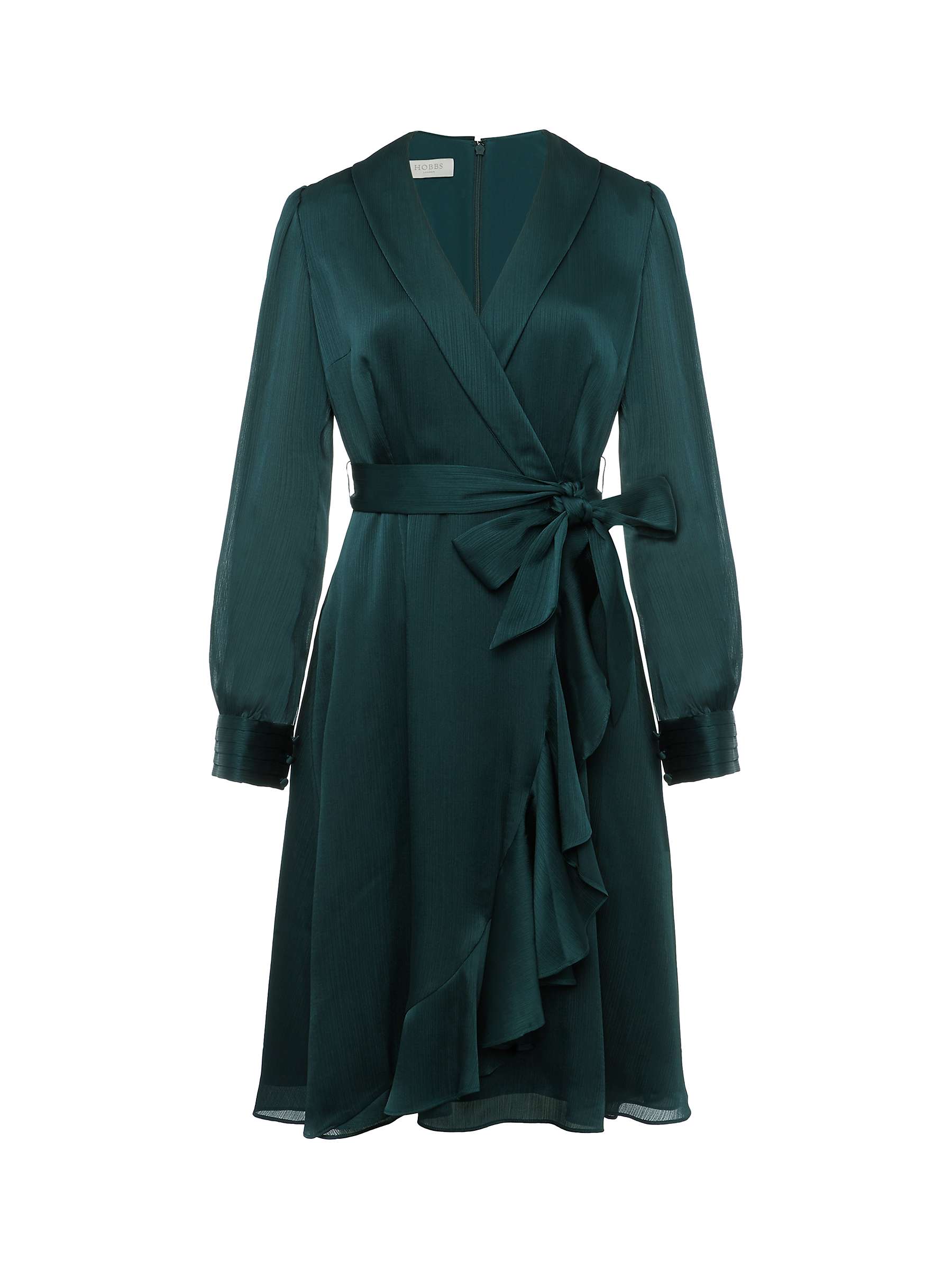 Buy Hobbs Sally Satin Wrap Knee Length Dress, Evergreen Online at johnlewis.com