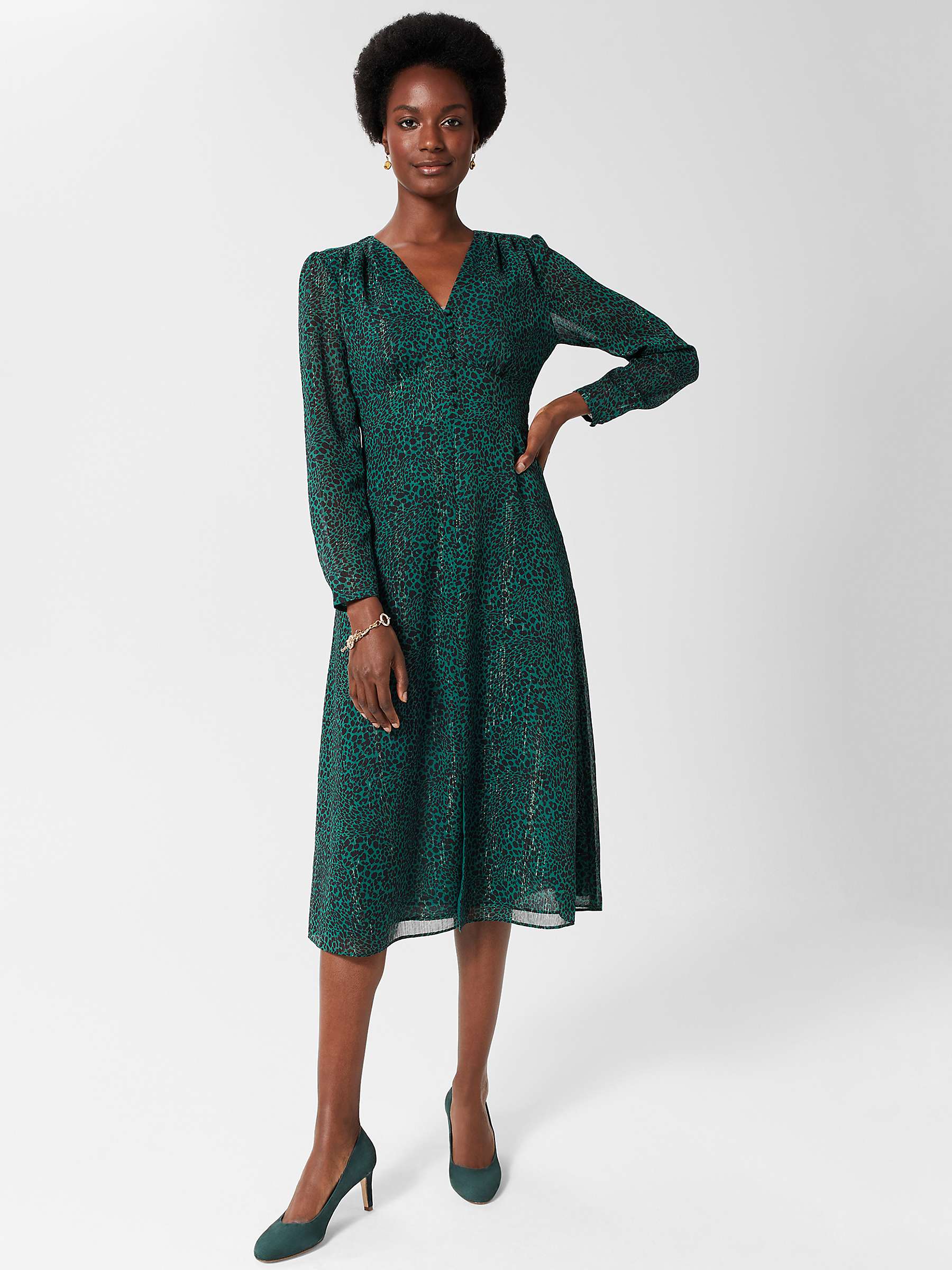 Buy Hobbs Danica Leopard Print Midi Dress, Sea Green Online at johnlewis.com