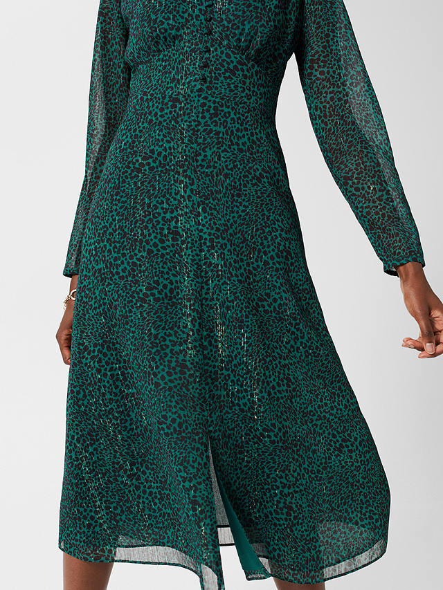 Hobbs Danica Leopard Print Midi Dress, Sea Green