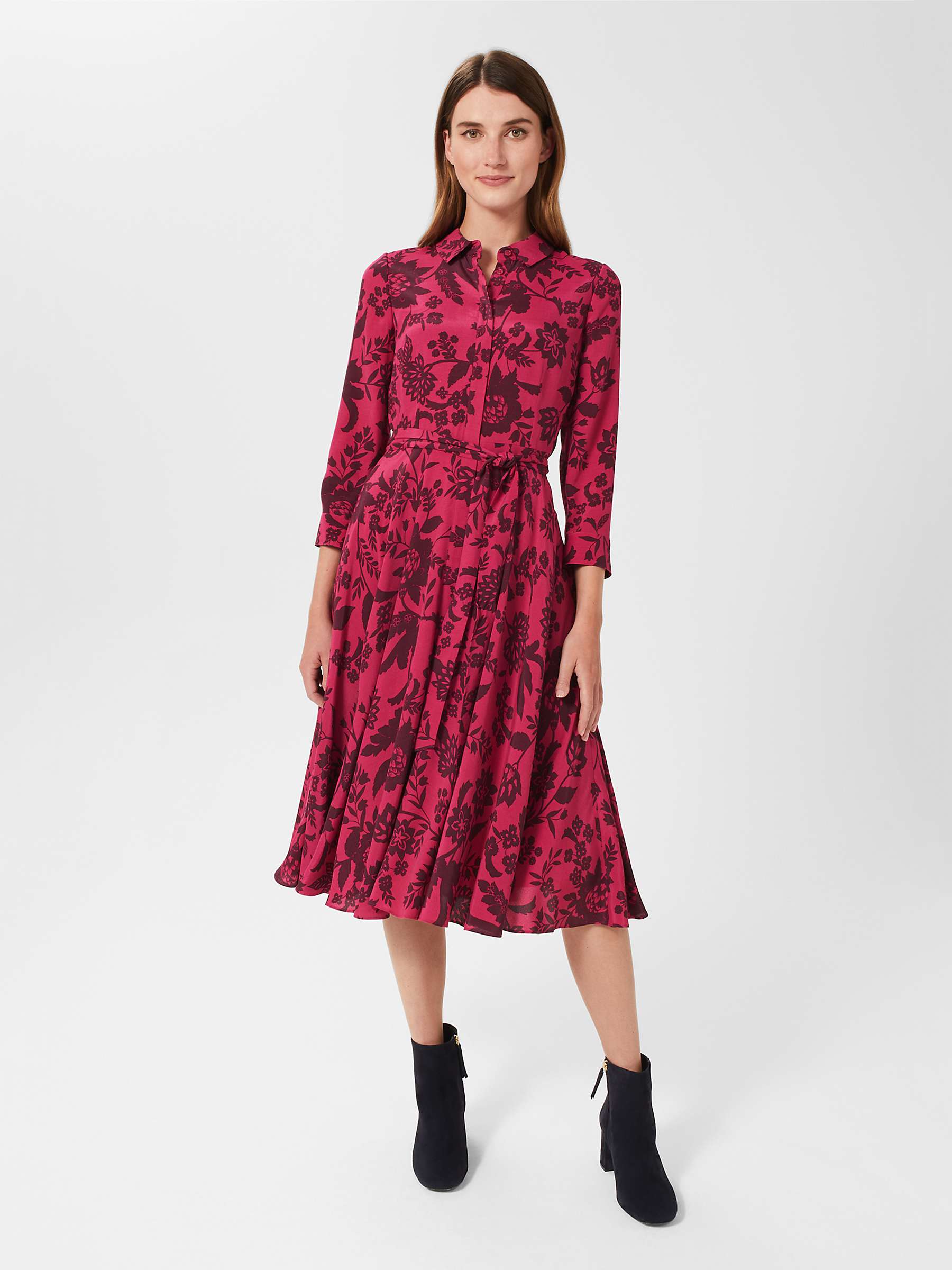 Buy Hobbs Lainey Floral Print Shirt Dress, Rich Berry Red Online at johnlewis.com