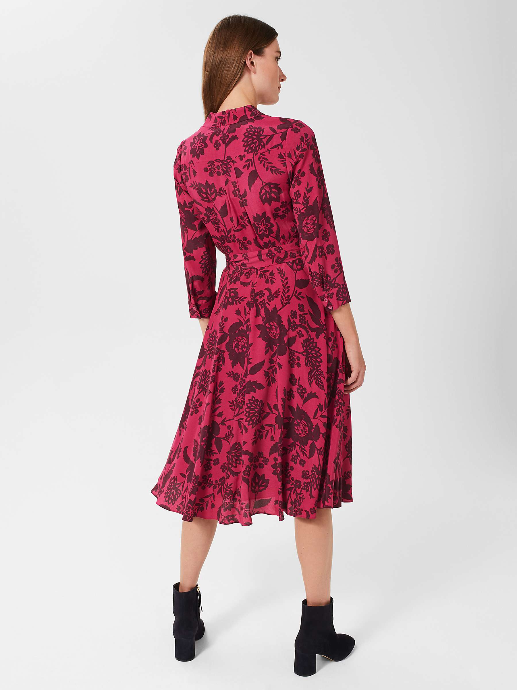 Buy Hobbs Lainey Floral Print Shirt Dress, Rich Berry Red Online at johnlewis.com
