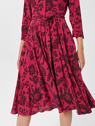 Hobbs Lainey Floral Print Shirt Dress, Rich Berry Red