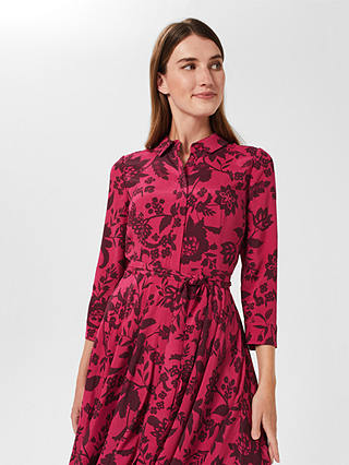 Hobbs Lainey Floral Print Shirt Dress, Rich Berry Red