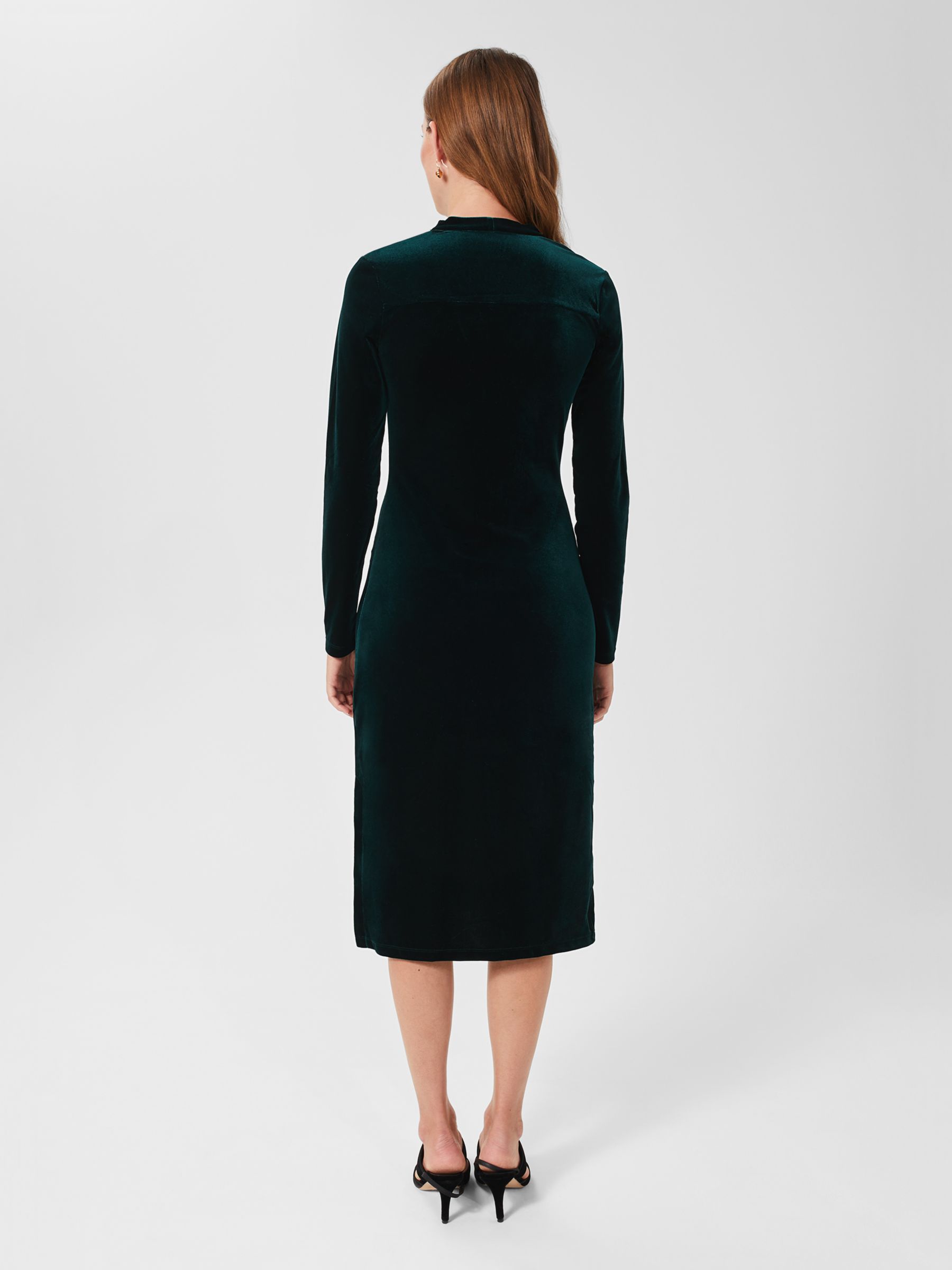 Hobbs Hatty Velvet Dress, Dark Green at John Lewis & Partners