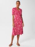 Hobbs Frankie Floral Print Jersey Dress, Raspberry/Ivory, Raspberry/Ivory