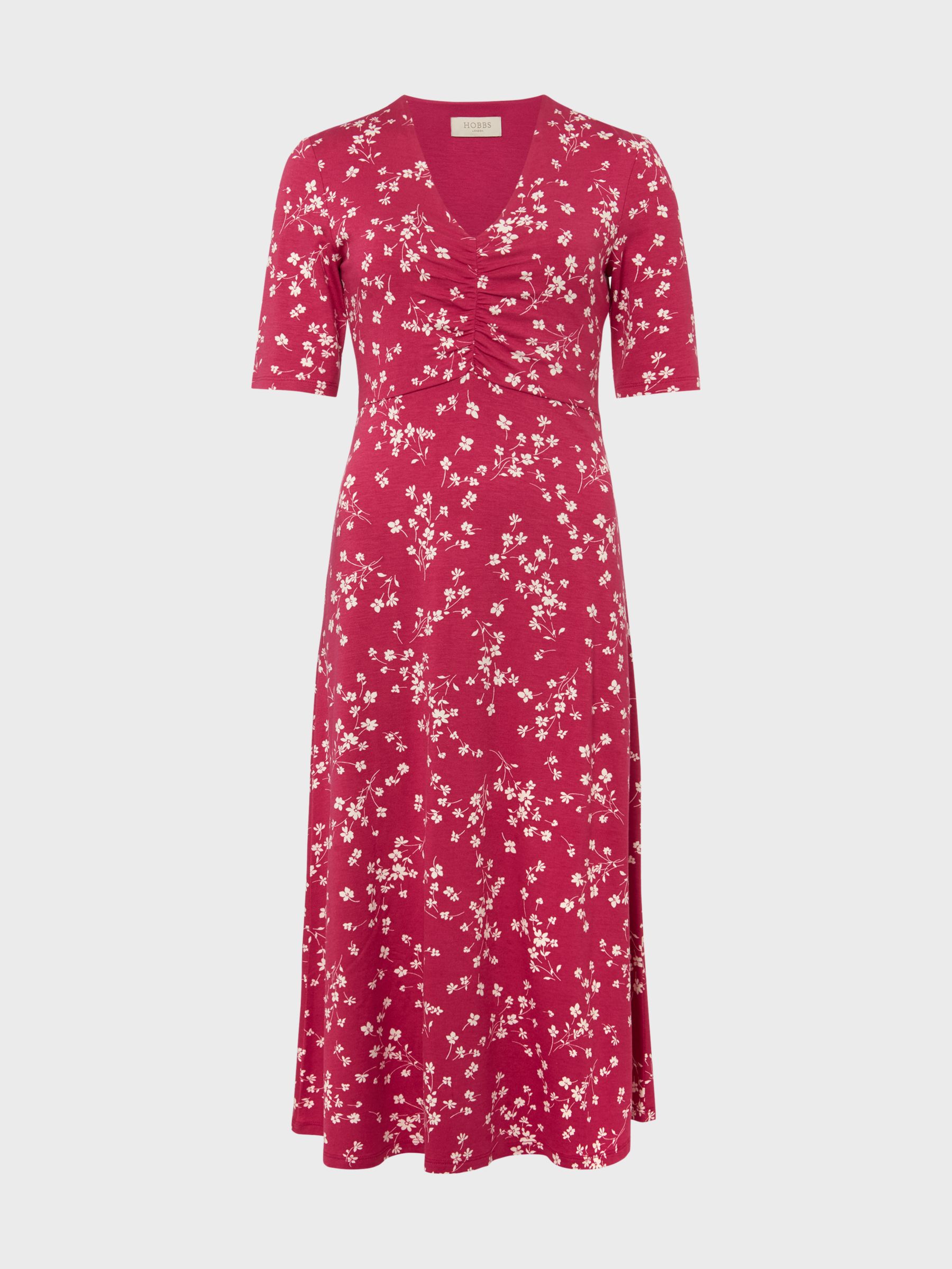 Hobbs Frankie Floral Print Jersey Dress, Raspberry/Ivory at John Lewis ...