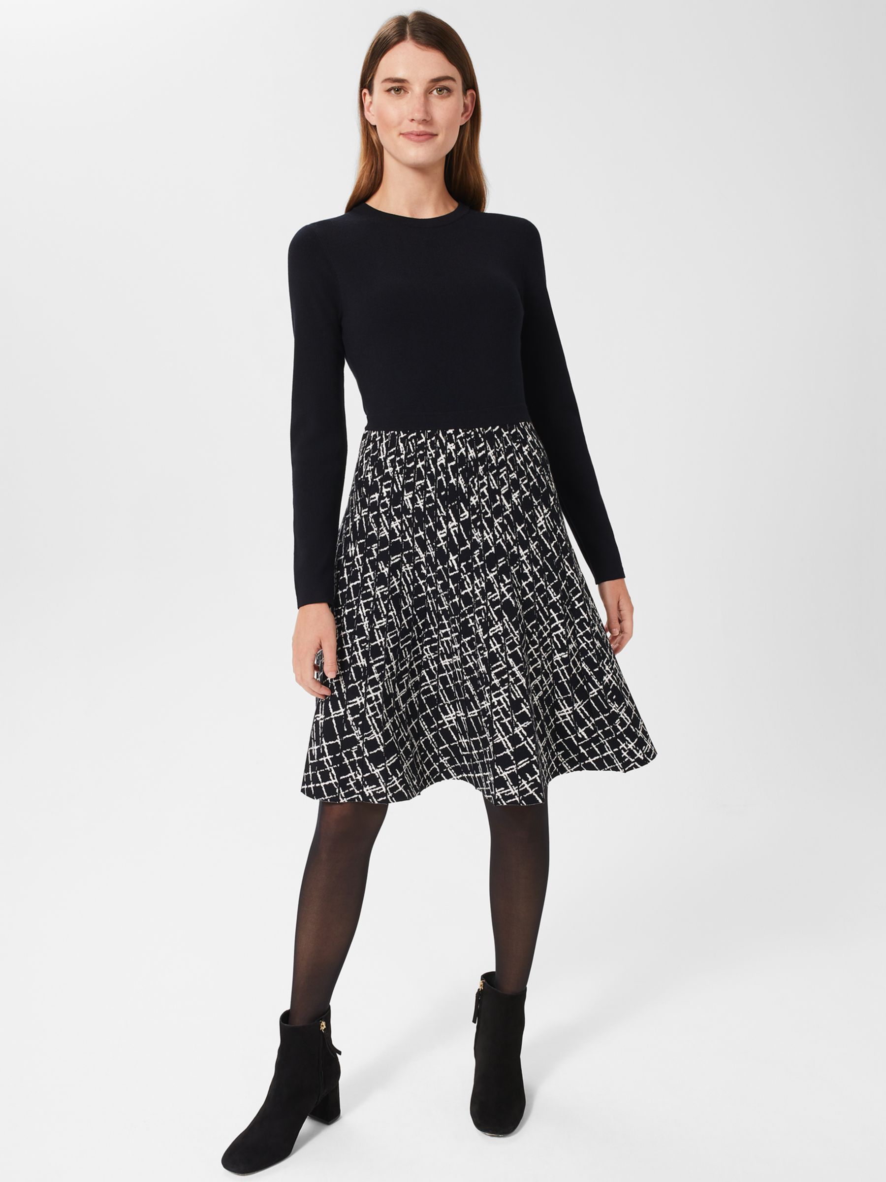 Hobbs Gill Knitted Dress, Navy/Ivory at John Lewis & Partners