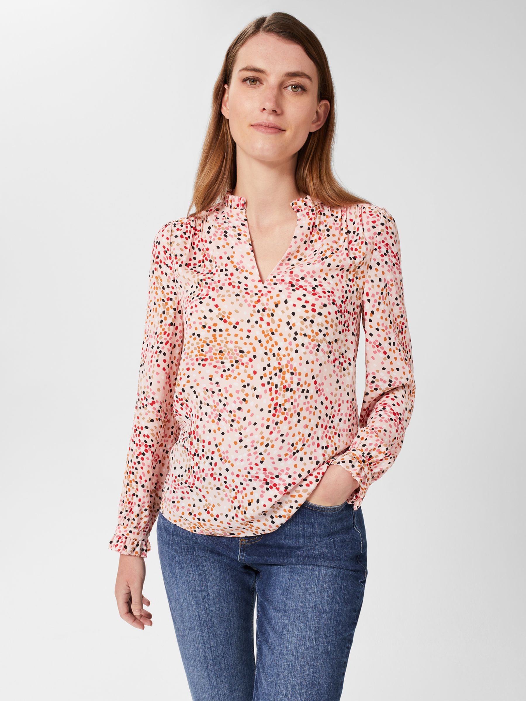 Buy Hobbs Delany Abstract Blouse, Pink Online at johnlewis.com