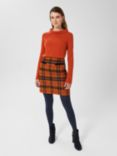 Hobbs Ruthie Check Wool Mini Skirt, Orange/Navy