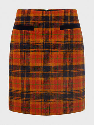 Hobbs Ruthie Check Wool Mini Skirt, Orange/Navy