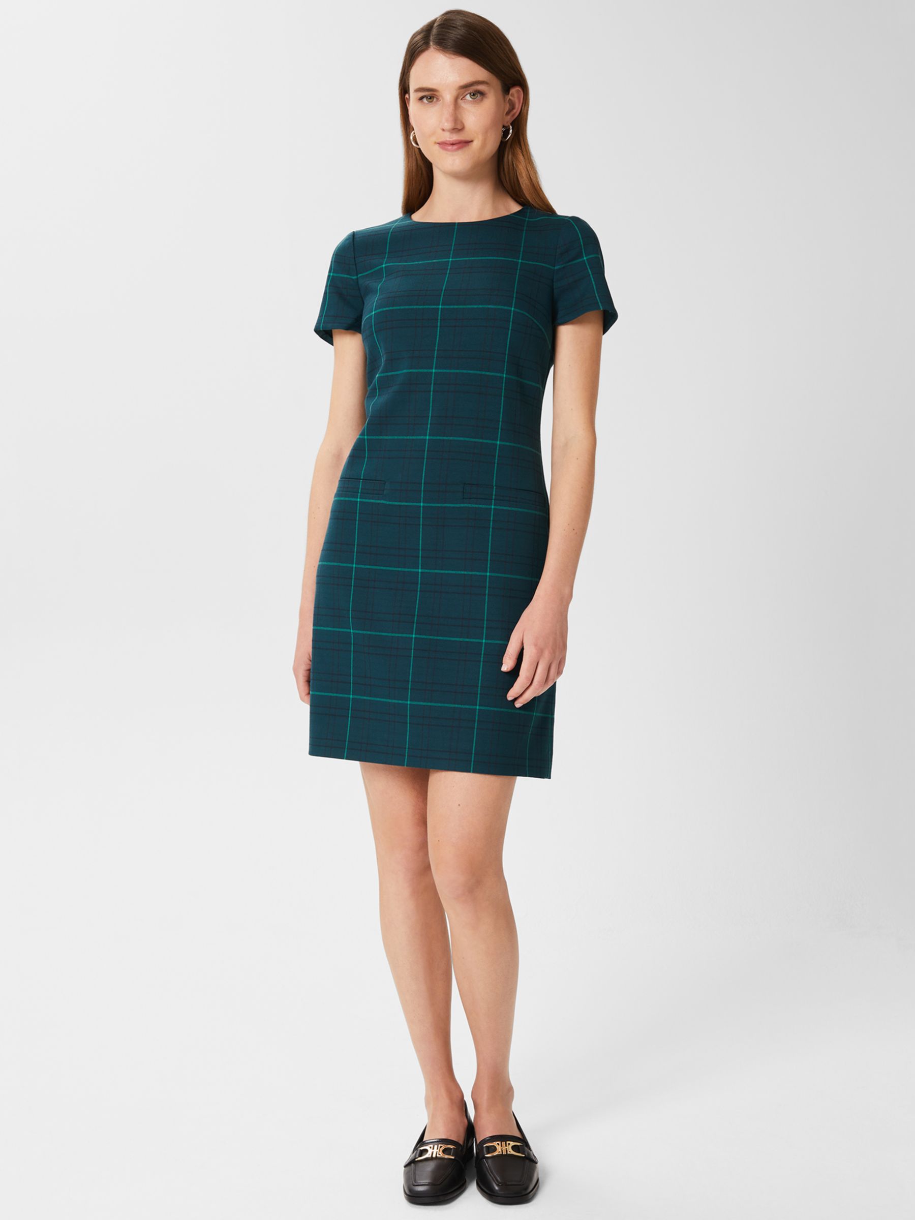 Hobbs Riley Check Dress, Green/Multi at John Lewis & Partners