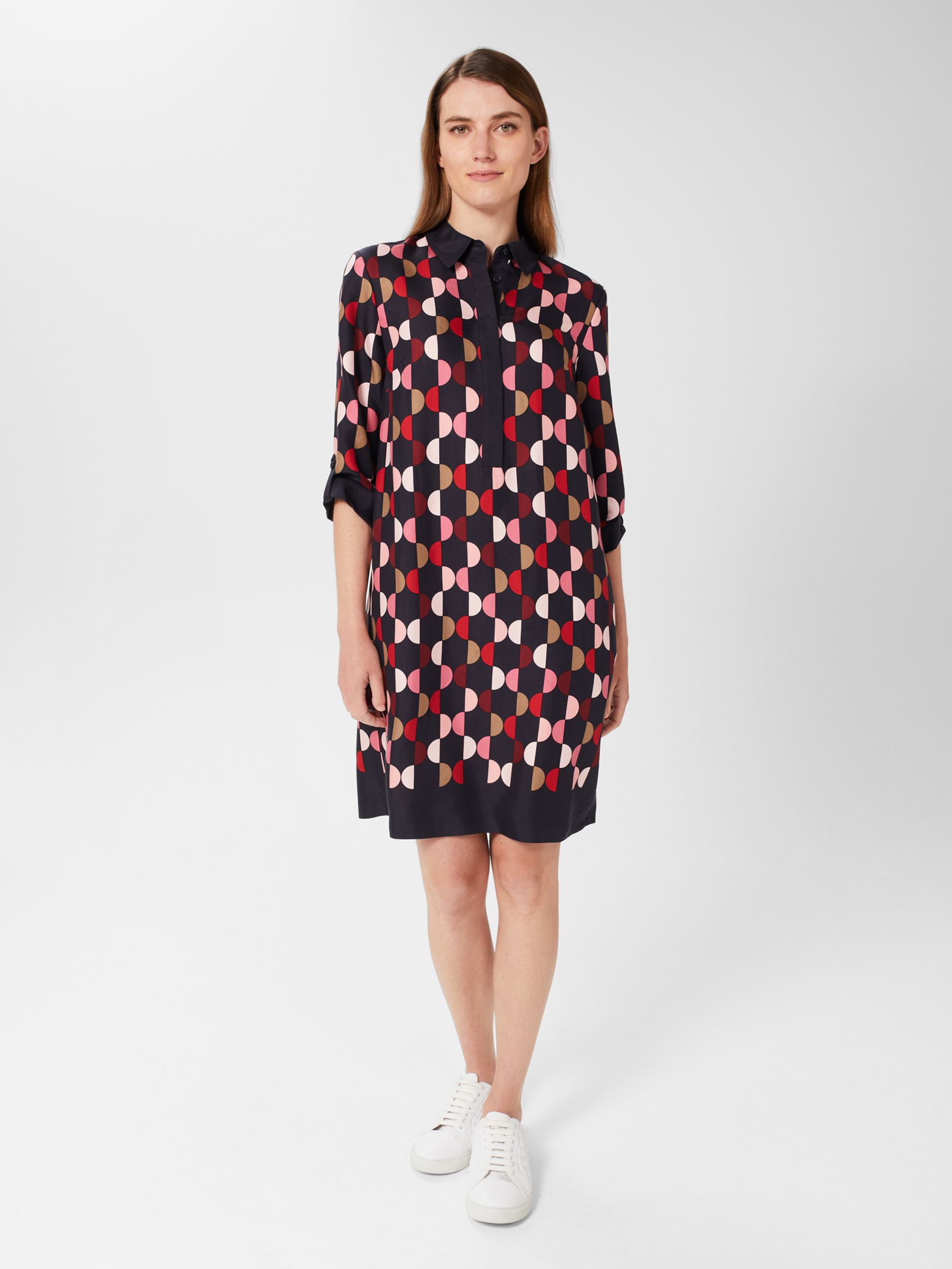 Hobbs Aubery Circle Print Tunic Dress, Navy/Multi at John Lewis & Partners