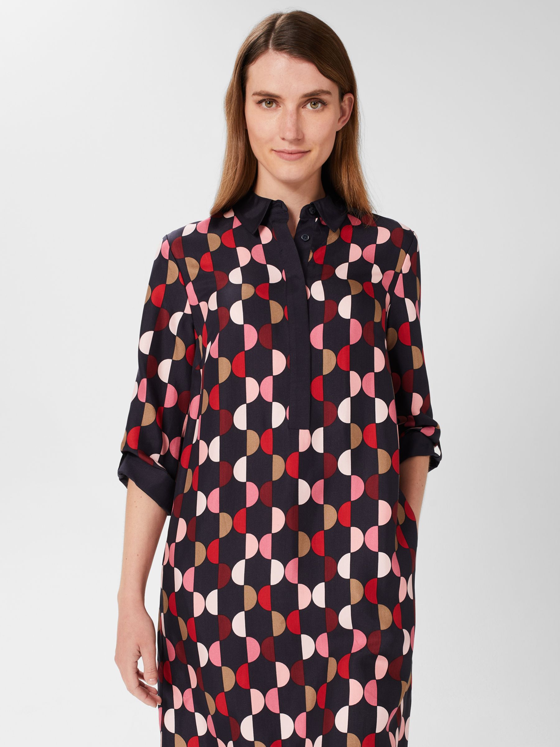 Hobbs Aubery Circle Print Tunic Dress, Navy/Multi