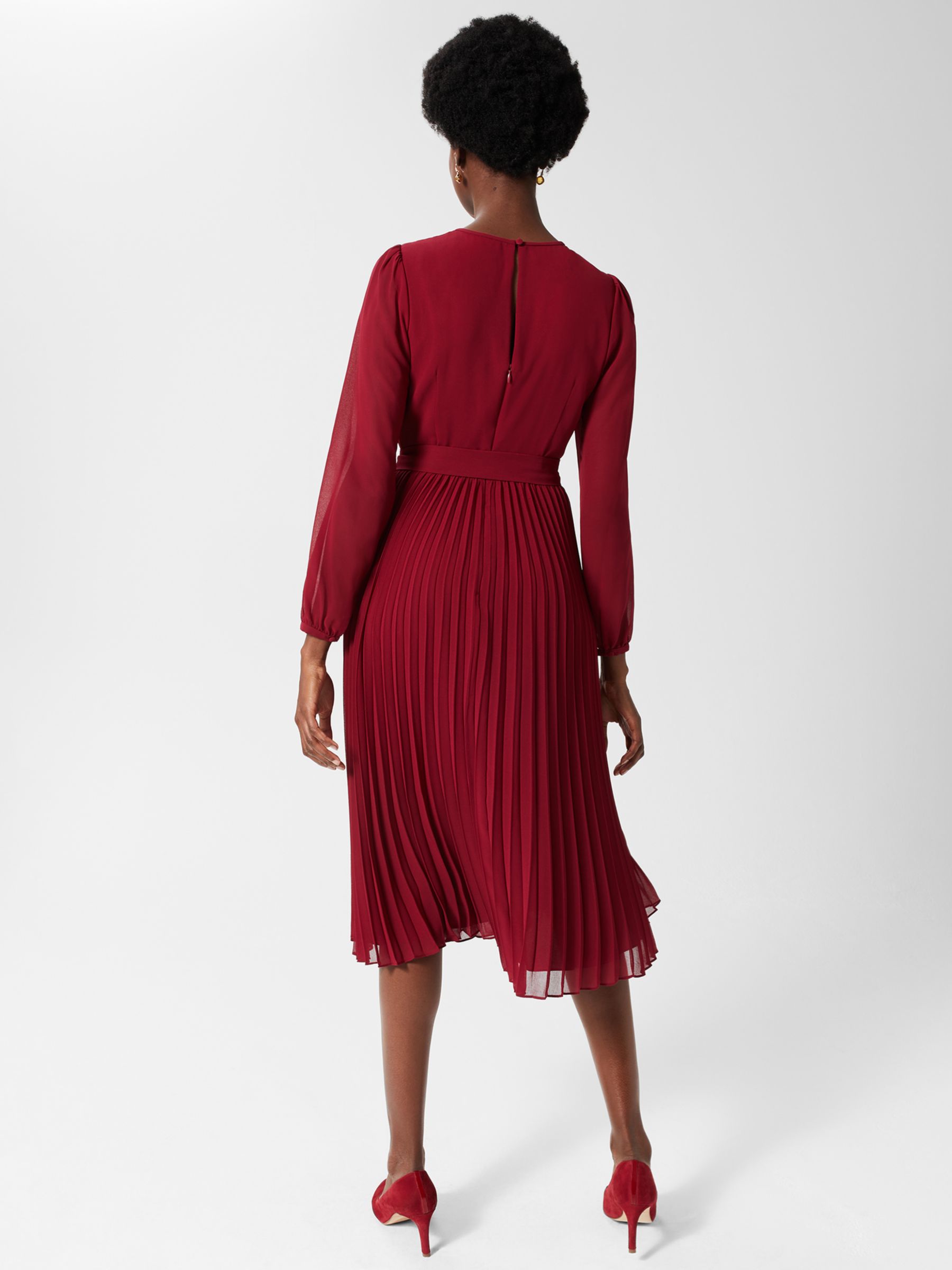 Buy Hobbs Paulina Pleated Dress, Burgundy Online at johnlewis.com