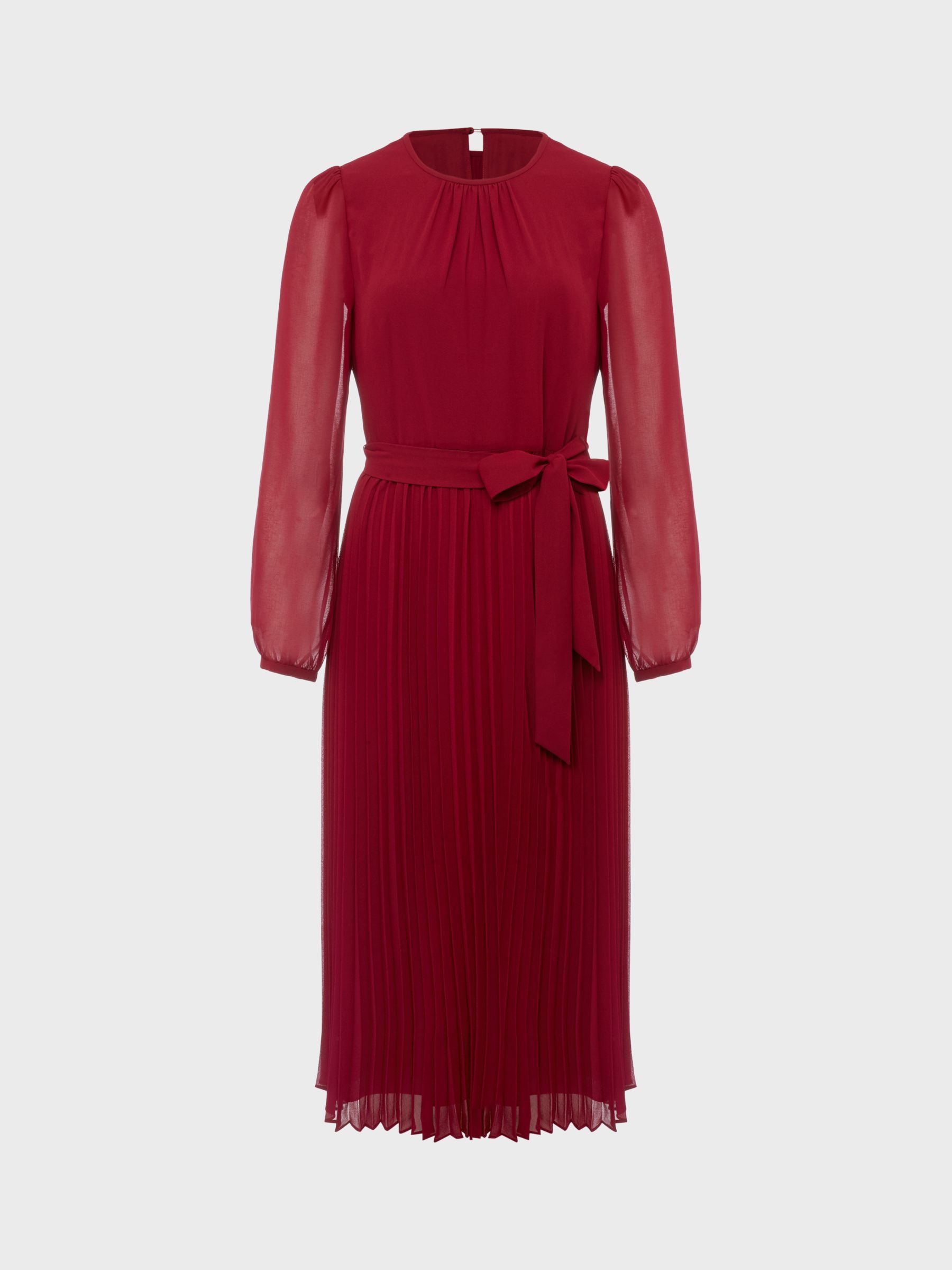 Buy Hobbs Paulina Pleated Dress, Burgundy Online at johnlewis.com