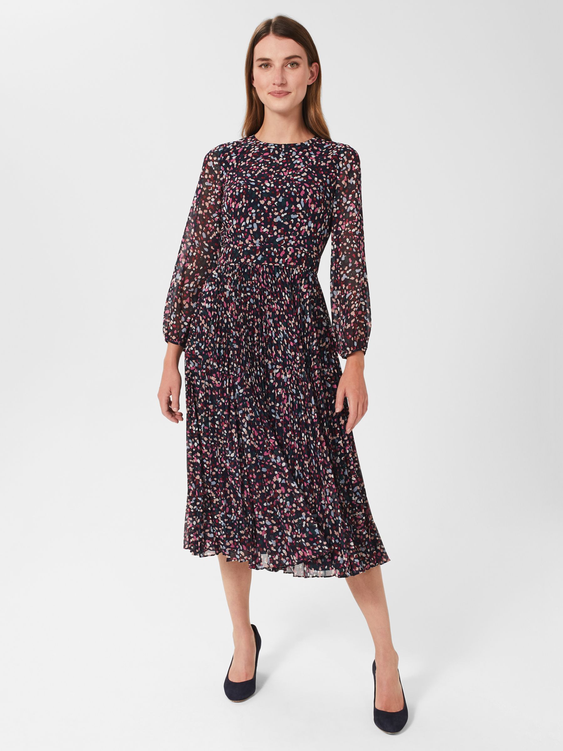 Hobbs Selena Confetti Print Midi Dress, Navy/Multi at John Lewis & Partners
