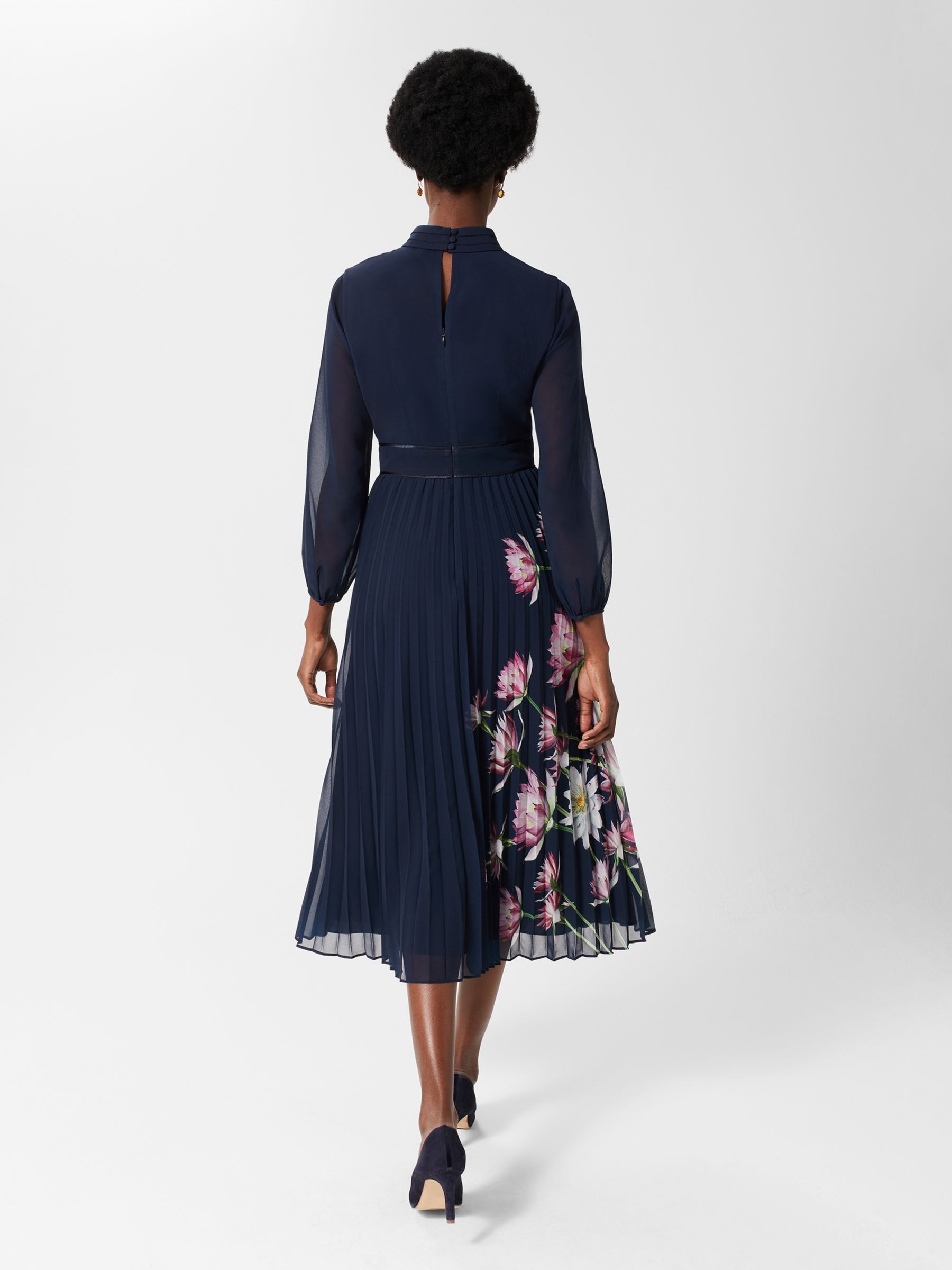 Hobbs Deanna Floral Print Pleated Midi Dress Navymulti At John Lewis And Partners 8555