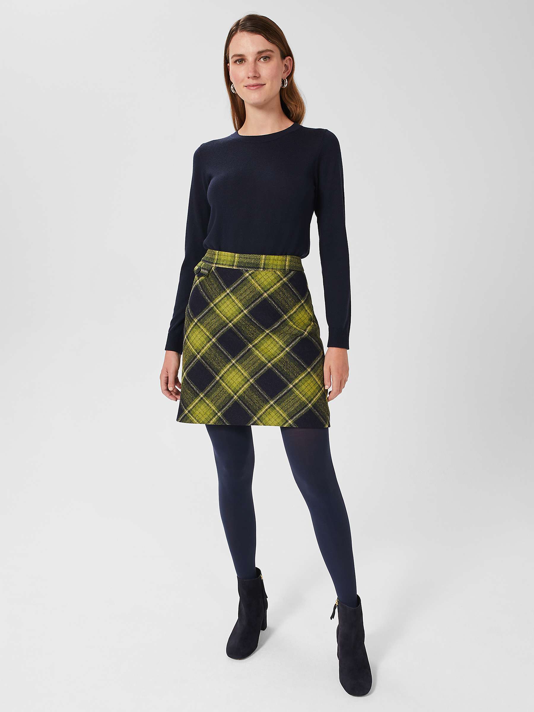 Buy Hobbs Arianne Check Wool Mini Skirt, Green/Navy Online at johnlewis.com