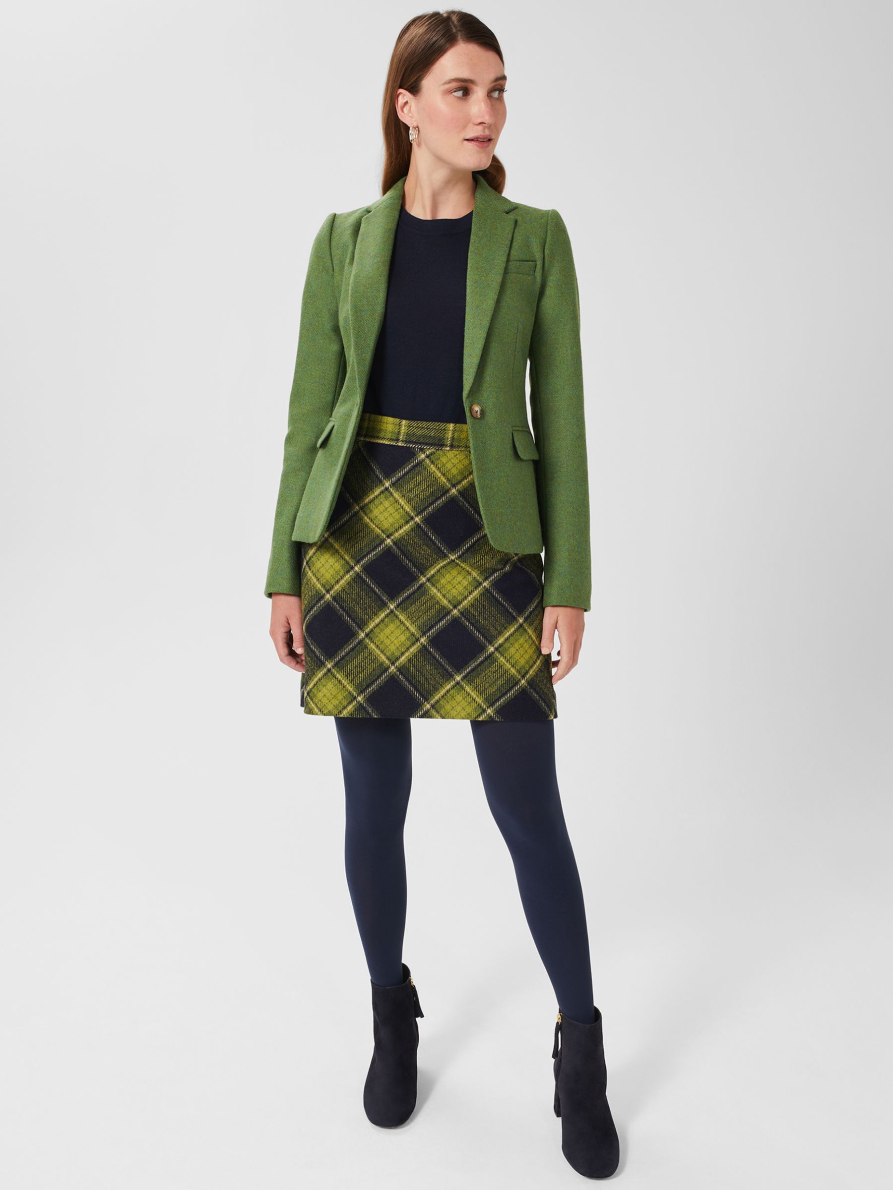 Buy Hobbs Arianne Check Wool Mini Skirt, Green/Navy Online at johnlewis.com