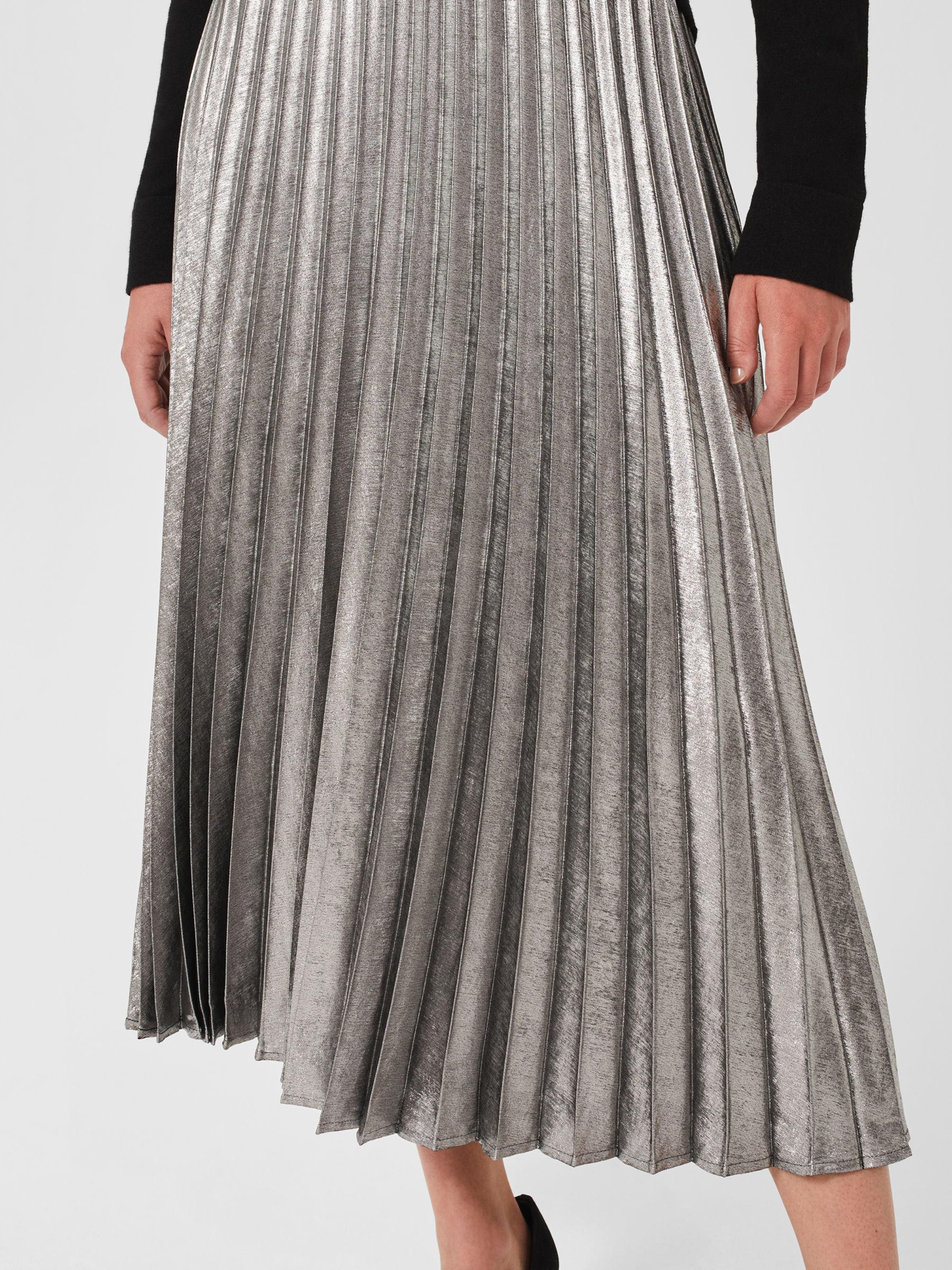 Hobbs Annabella Pleated Midi Skirt, Silver at John Lewis & Partners