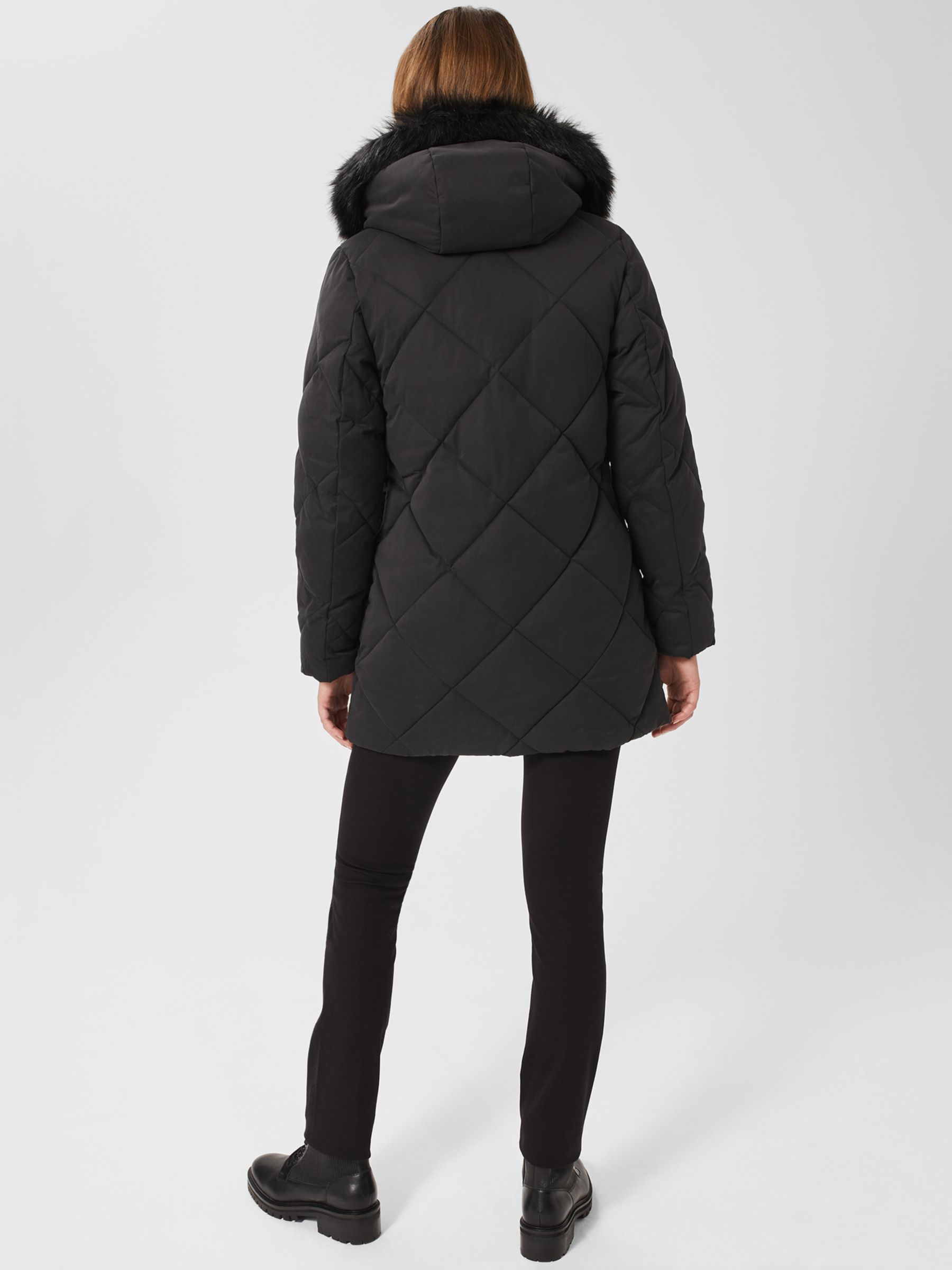 Hobbs Loren Diamond Quilted Puffer Coat, Washed Black at John Lewis ...