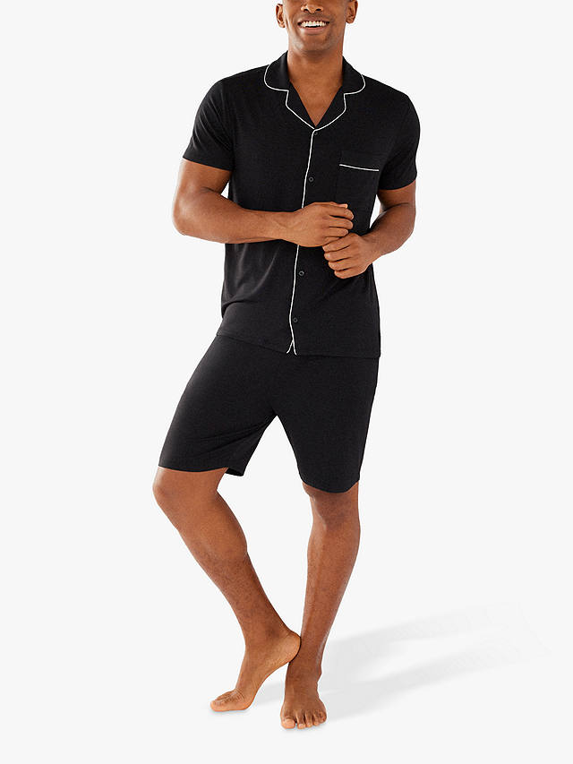 Chelsea Peers Plain Piped Short Shirt Pyjama Set, Black