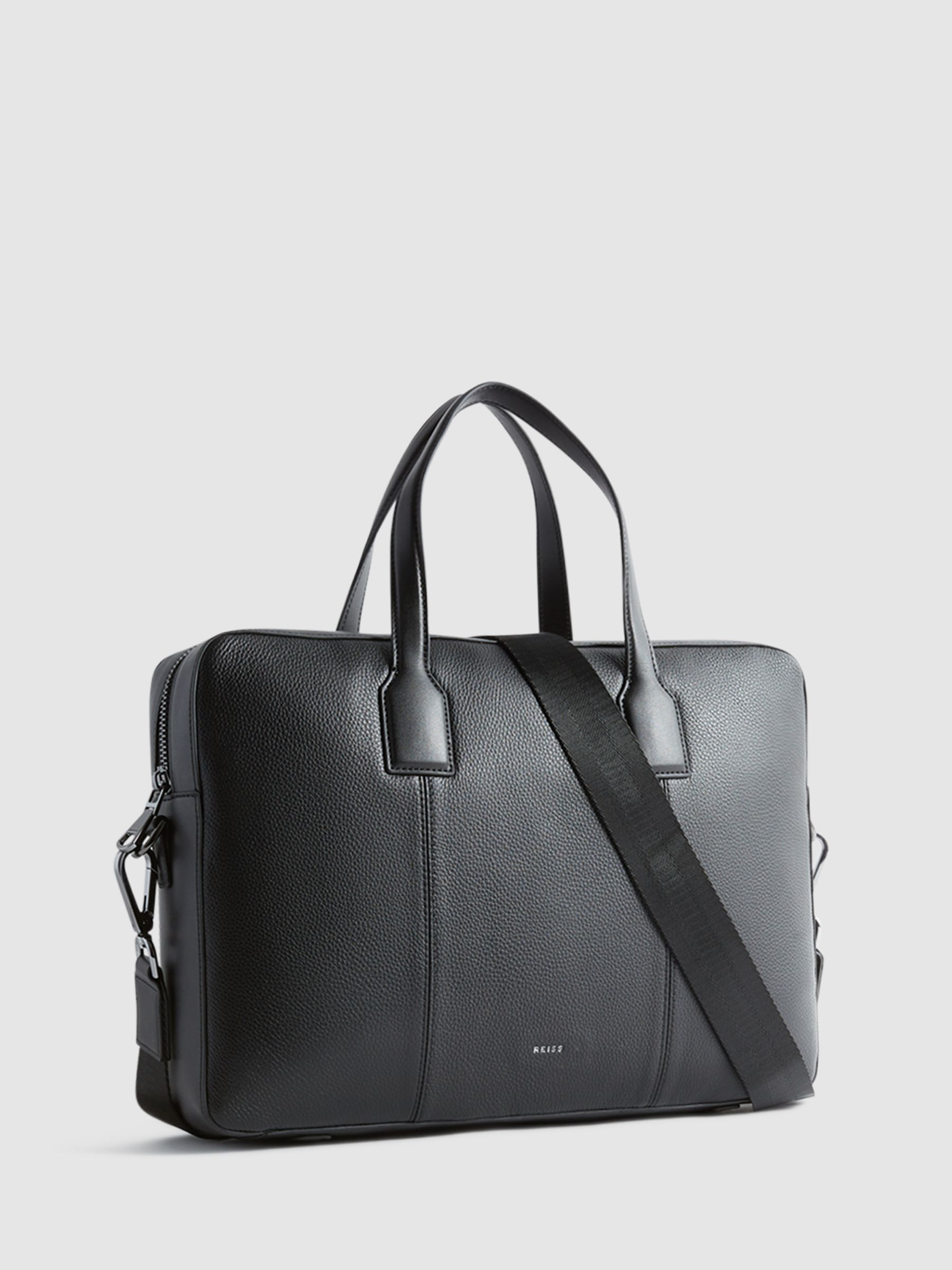 Reiss Carter Leather Briefcase, Black