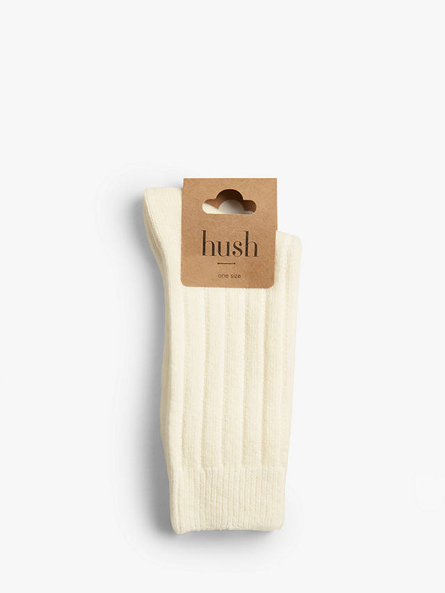 HUSH Murica Cashmere Blend Ribbed Socks, Cream