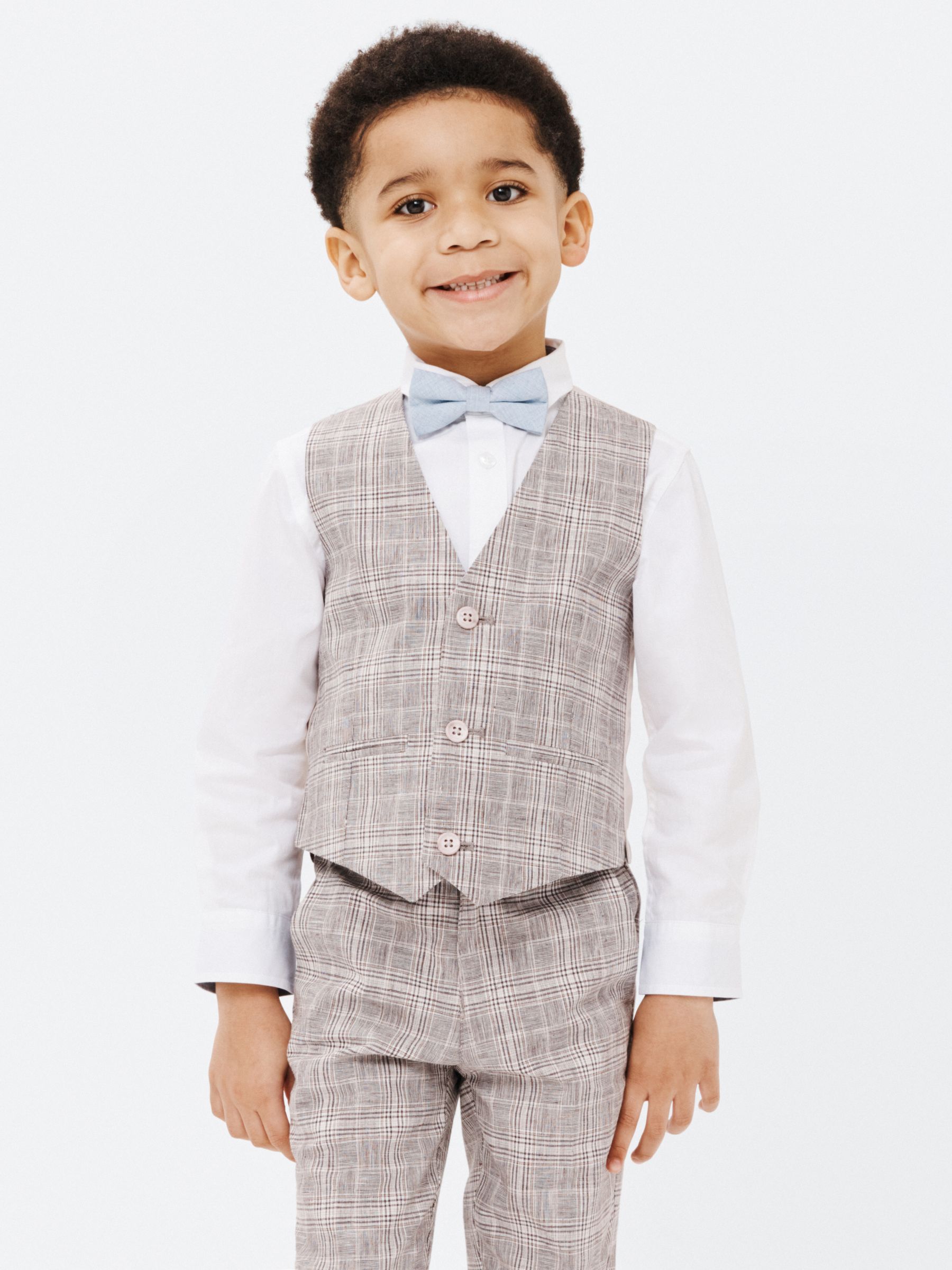 John Lewis Heirloom Collection Kids' Check Linen Blend Waistcoat, Grey ...