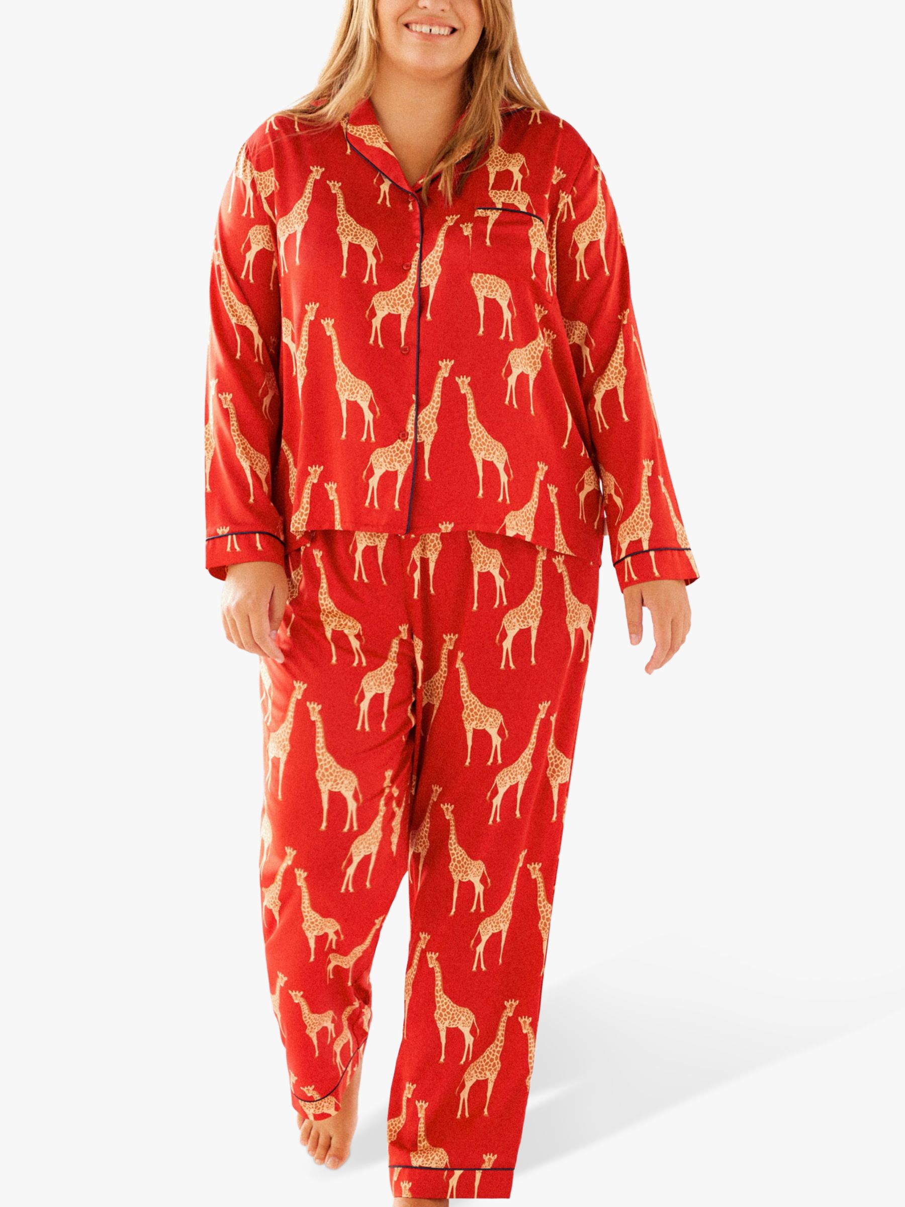Chelsea Peers Curve Giraffe Shirt Pyjama Set, Red, 18