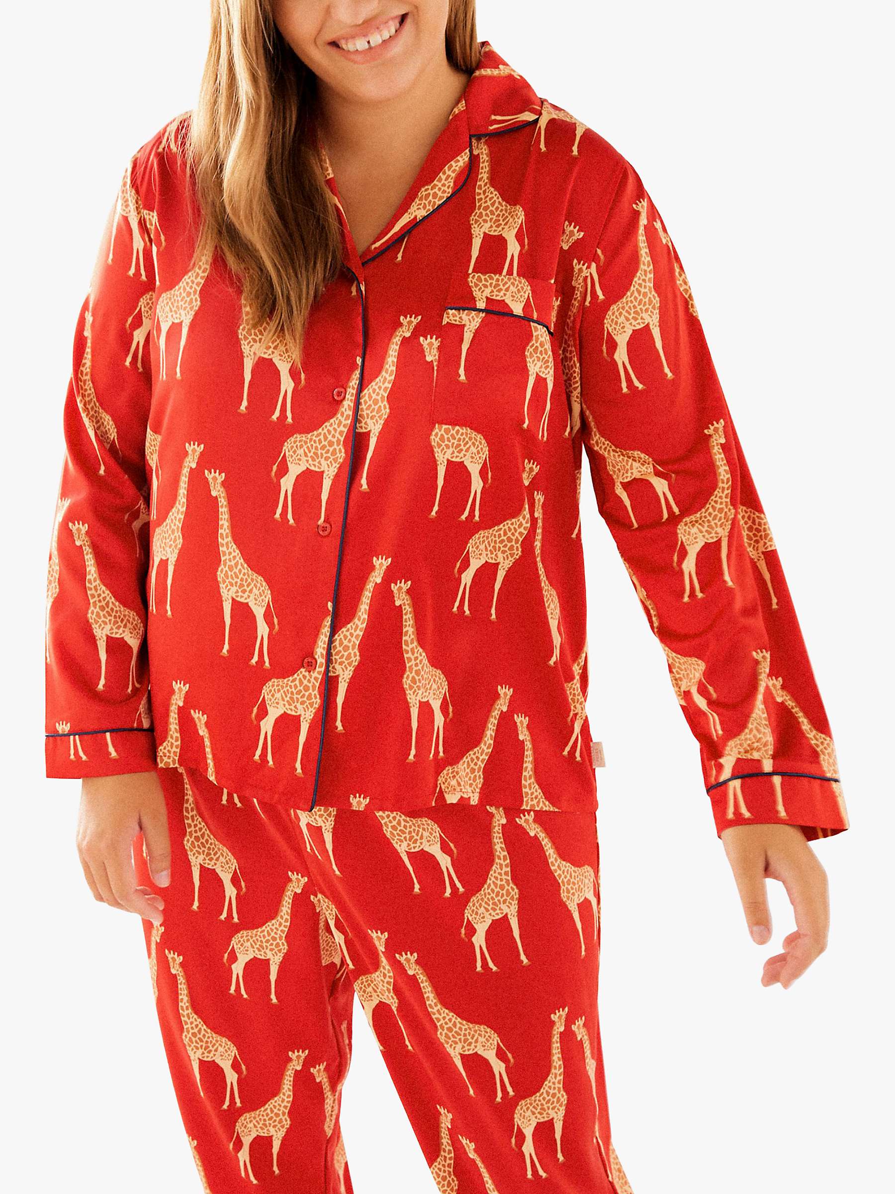 Buy Chelsea Peers Curve Giraffe Shirt Pyjama Set, Red Online at johnlewis.com