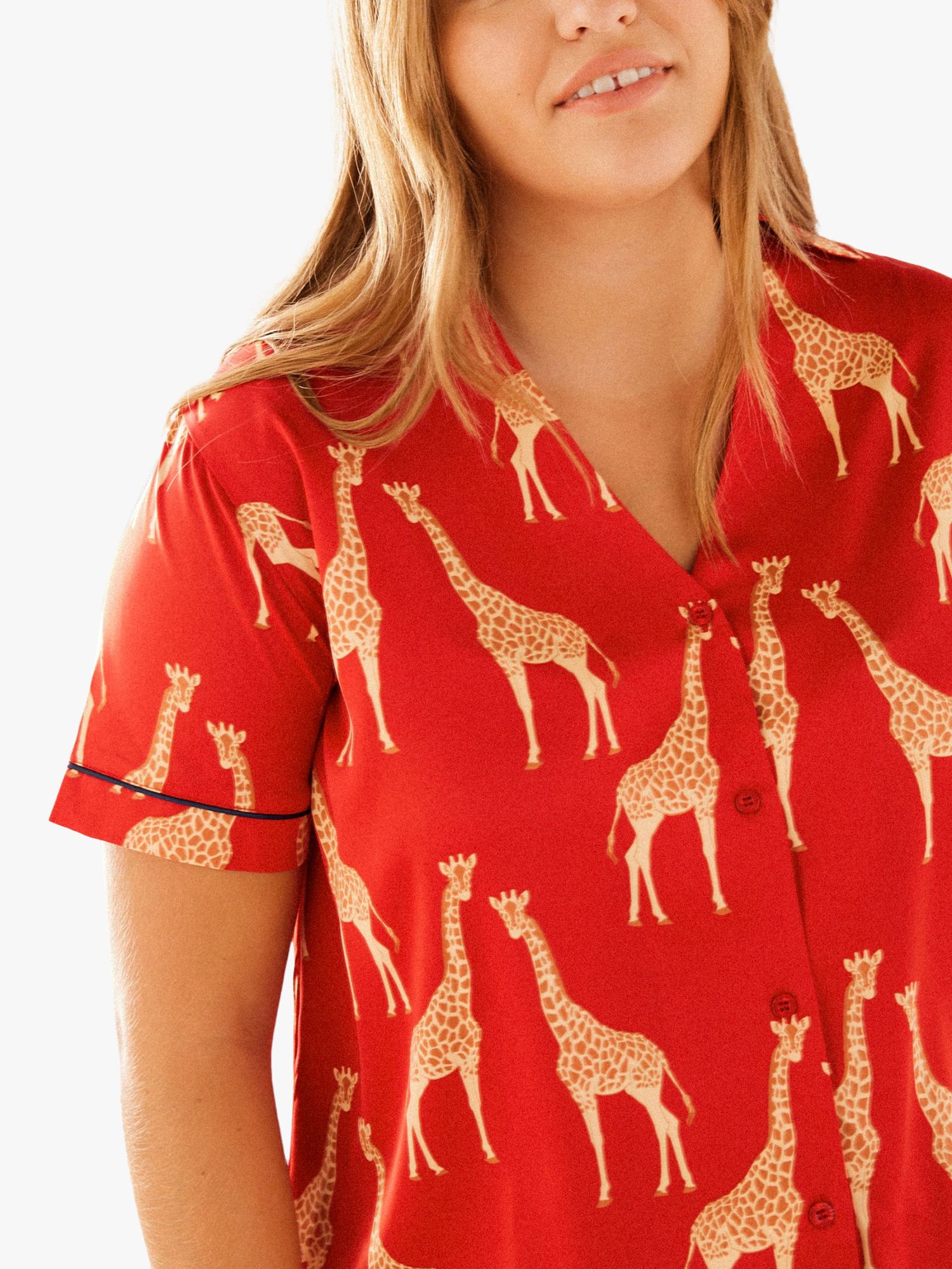 Buy Chelsea Peers Curve Giraffe Satin Short Pyjama Set, Red Online at johnlewis.com