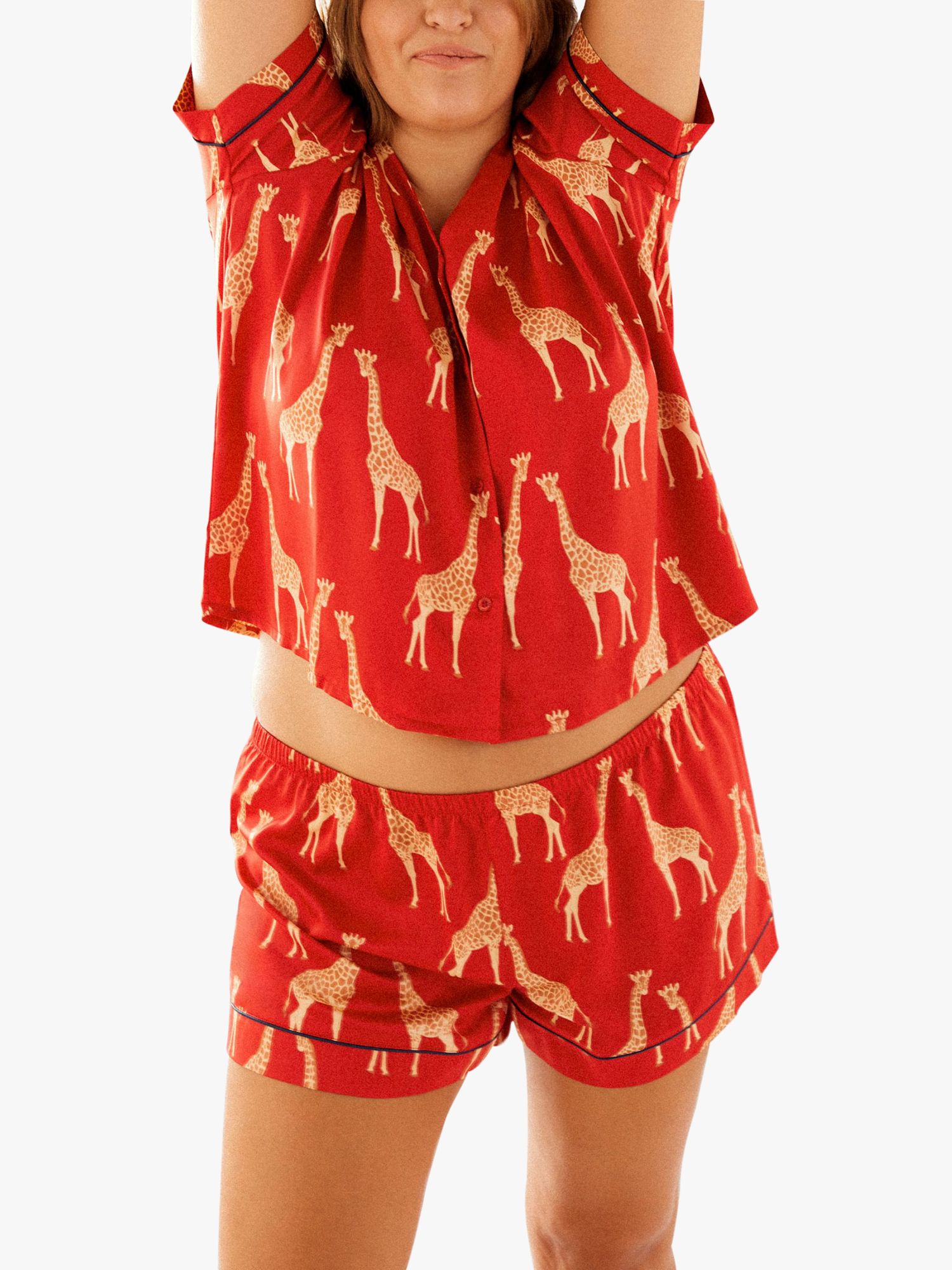 Buy Chelsea Peers Curve Giraffe Satin Short Pyjama Set, Red Online at johnlewis.com