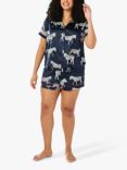 Chelsea Peers Curve Satin Zebra Print Pyjamas, Navy