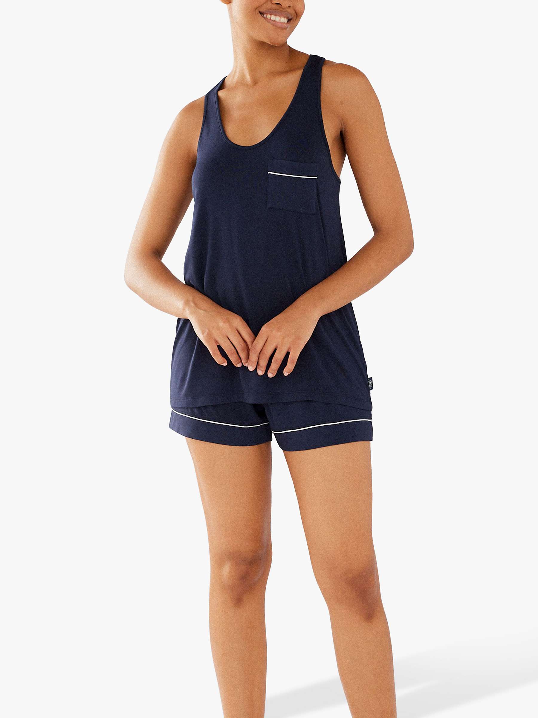 Chelsea Peers Modal Vest and Shorts Pyjama Set, Navy at John Lewis ...