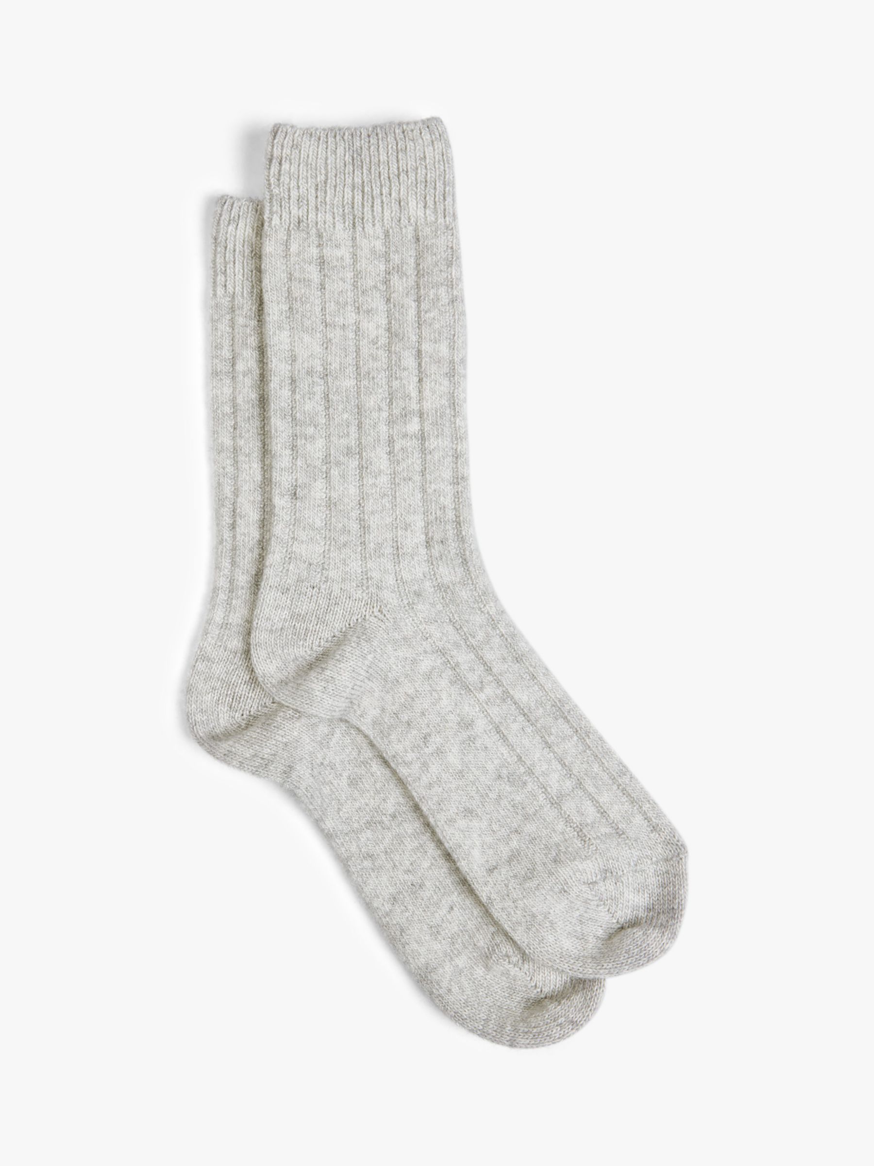 HUSH Murica Cashmere Blend Ribbed Socks, Grey at John Lewis & Partners