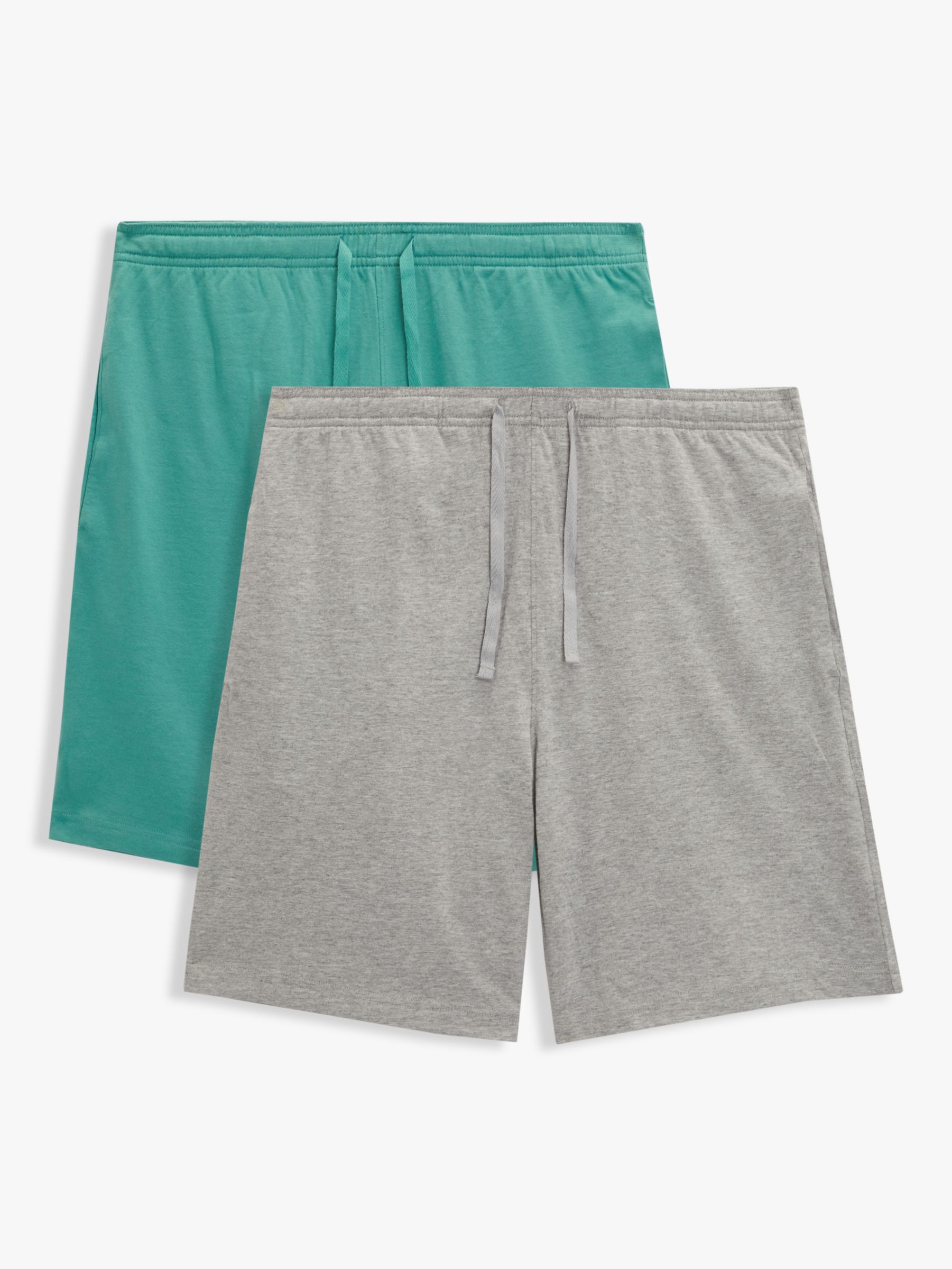 John Lewis ANYDAY Cotton Jersey Lounge Shorts, Pack of 2, Grey/Green