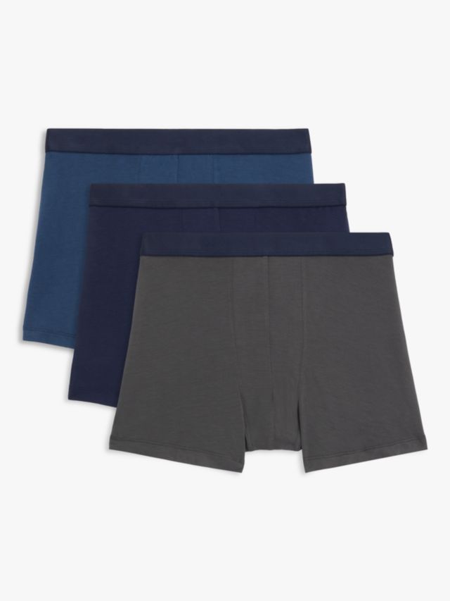 John Lewis Premium Ultra Soft Modal Trunks, Pack of 3, Navy/Blue/Grey, S