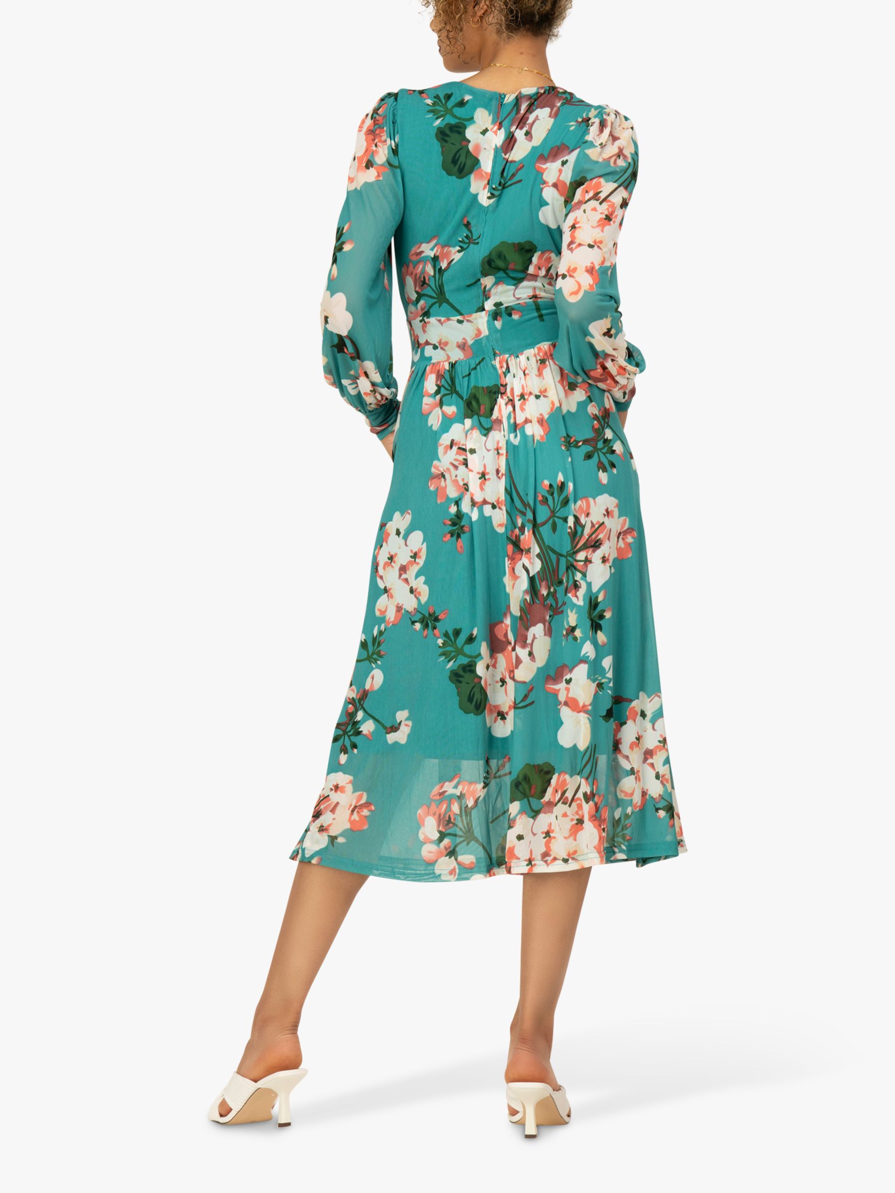 Jolie Moi Jasmine Long Sleeve Mesh Midi Dress Green Floral At John