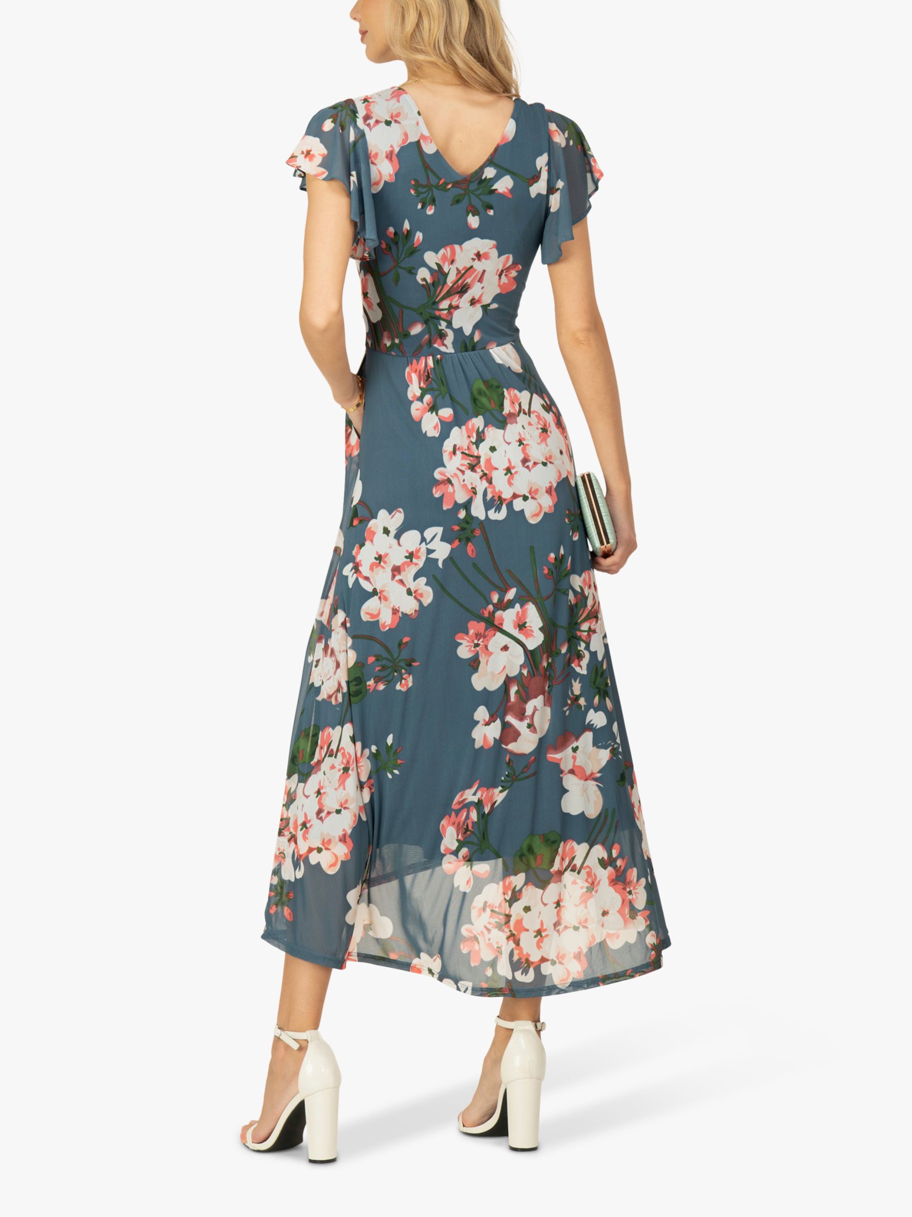 Jolie Moi Allura Floral Print Mesh Maxi Dress, Teal/Multi