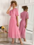 Jolie Moi Danika Polka Print Keyhole Neck Midi Dress, Pink, Pink