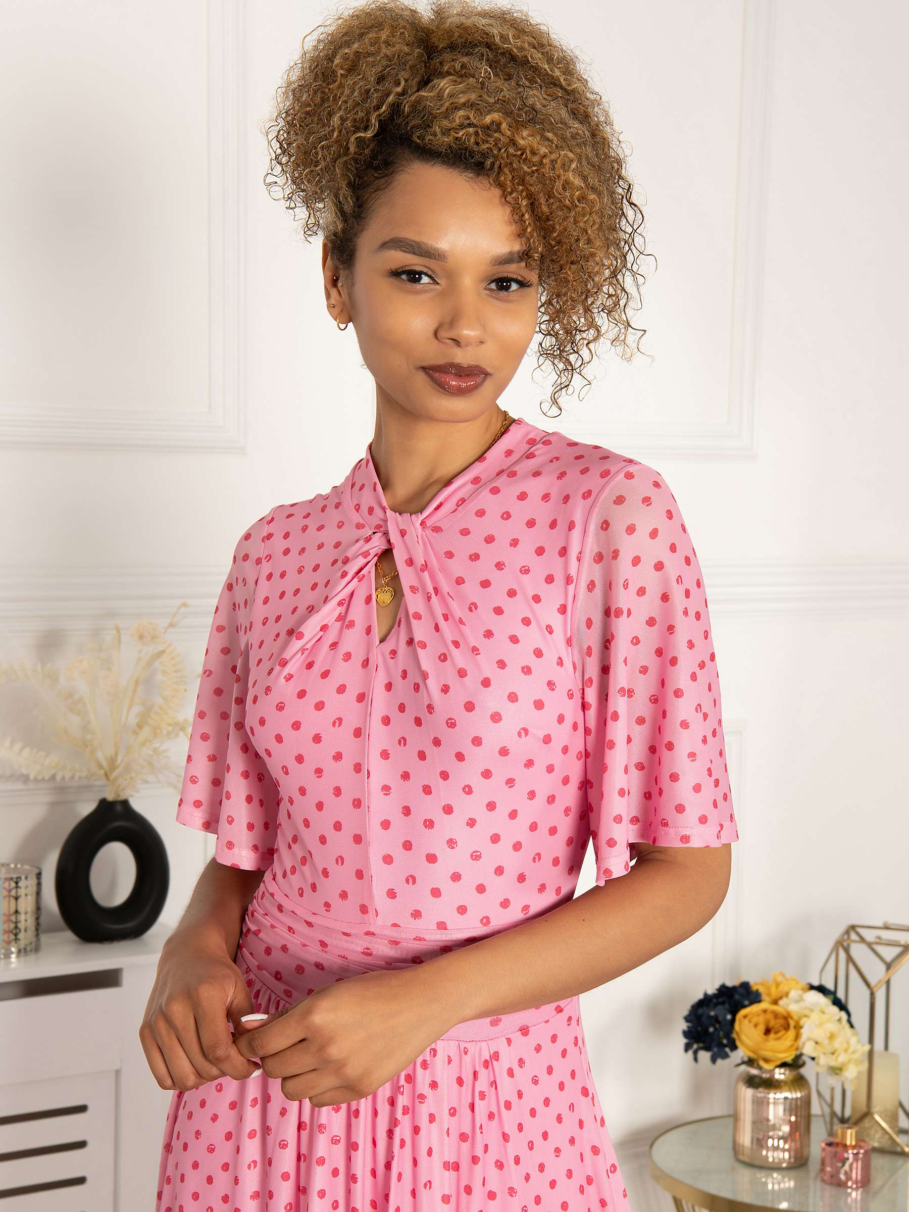 Buy Jolie Moi Danika Polka Print Keyhole Neck Midi Dress, Pink Online at johnlewis.com