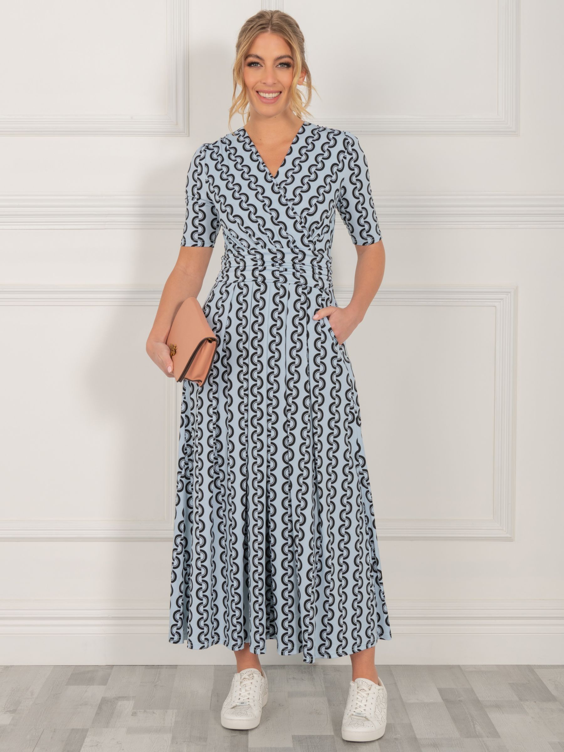 Jolie Moi Genesis Geometric Print Wrap Front Maxi Dress, Light Blue