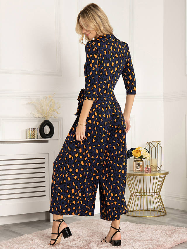 Jolie Moi Saphira Animal Print Jersey Jumpsuit, Navy/Orange