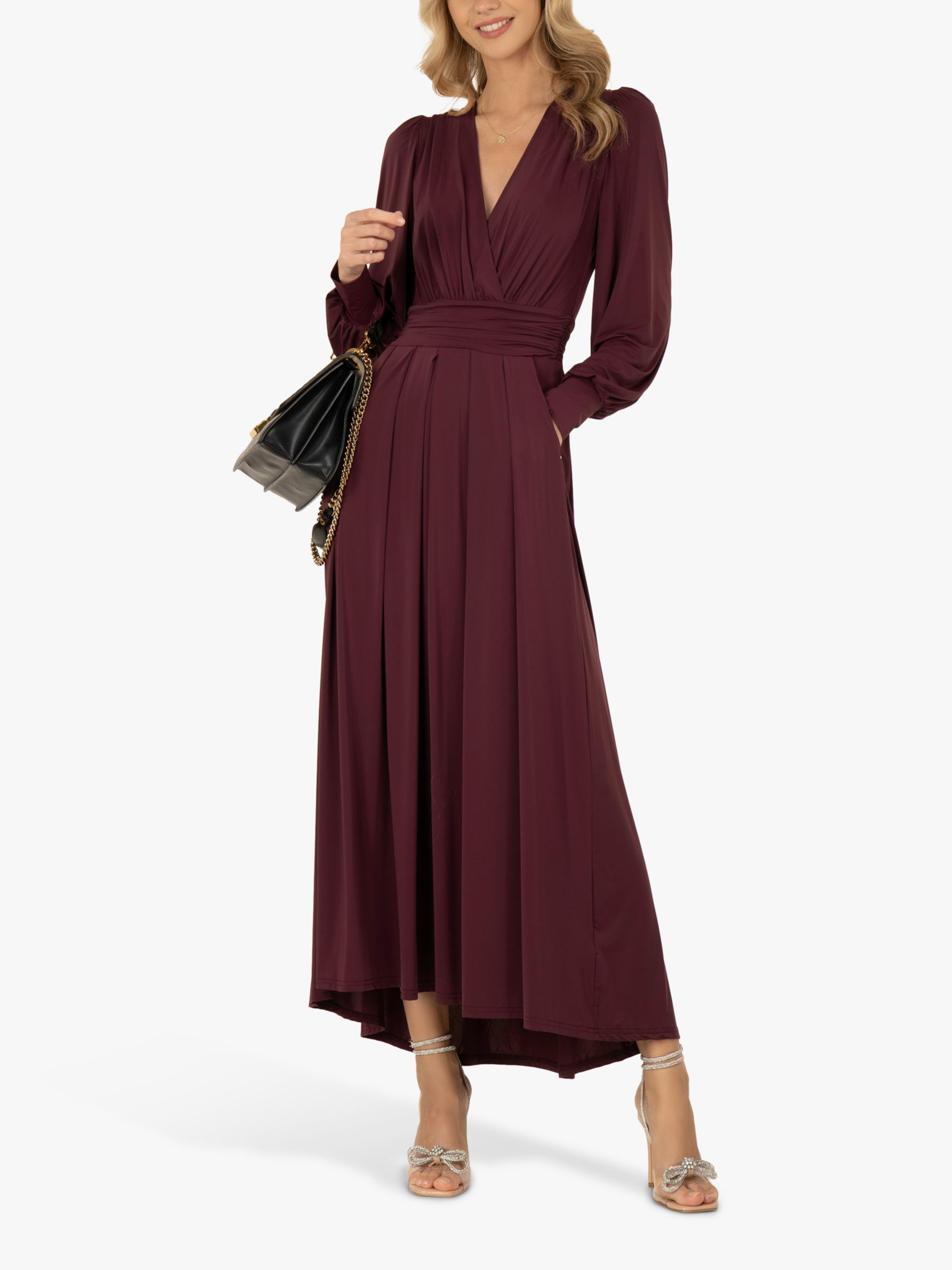 Jolie Moi Callisto Long Sleeve Maxi Dress Burgundy At John Lewis And Partners 3990